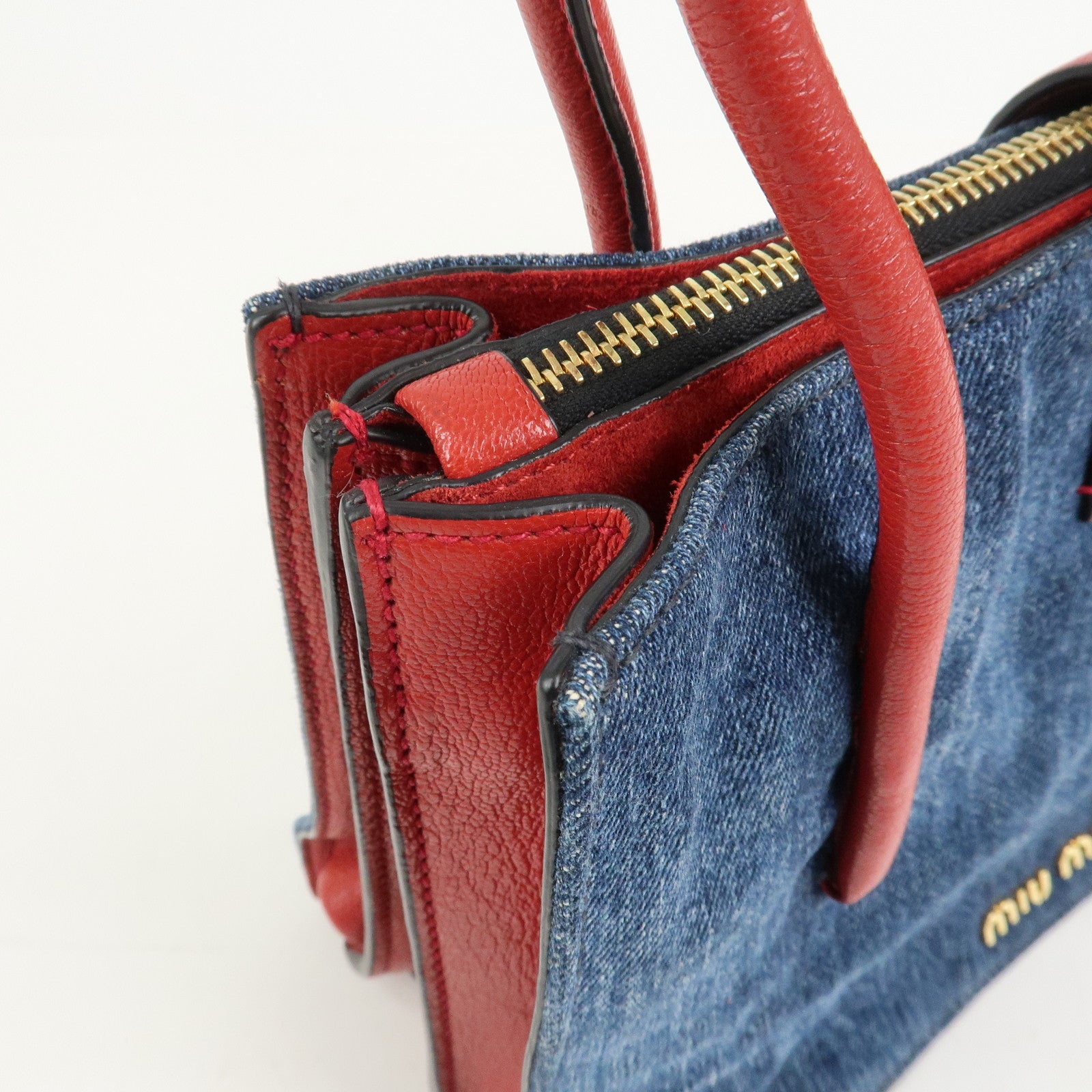 MIU MIU Denim Leather Denim 2Way Bag Hand Bag Shoulder Bag RN1104