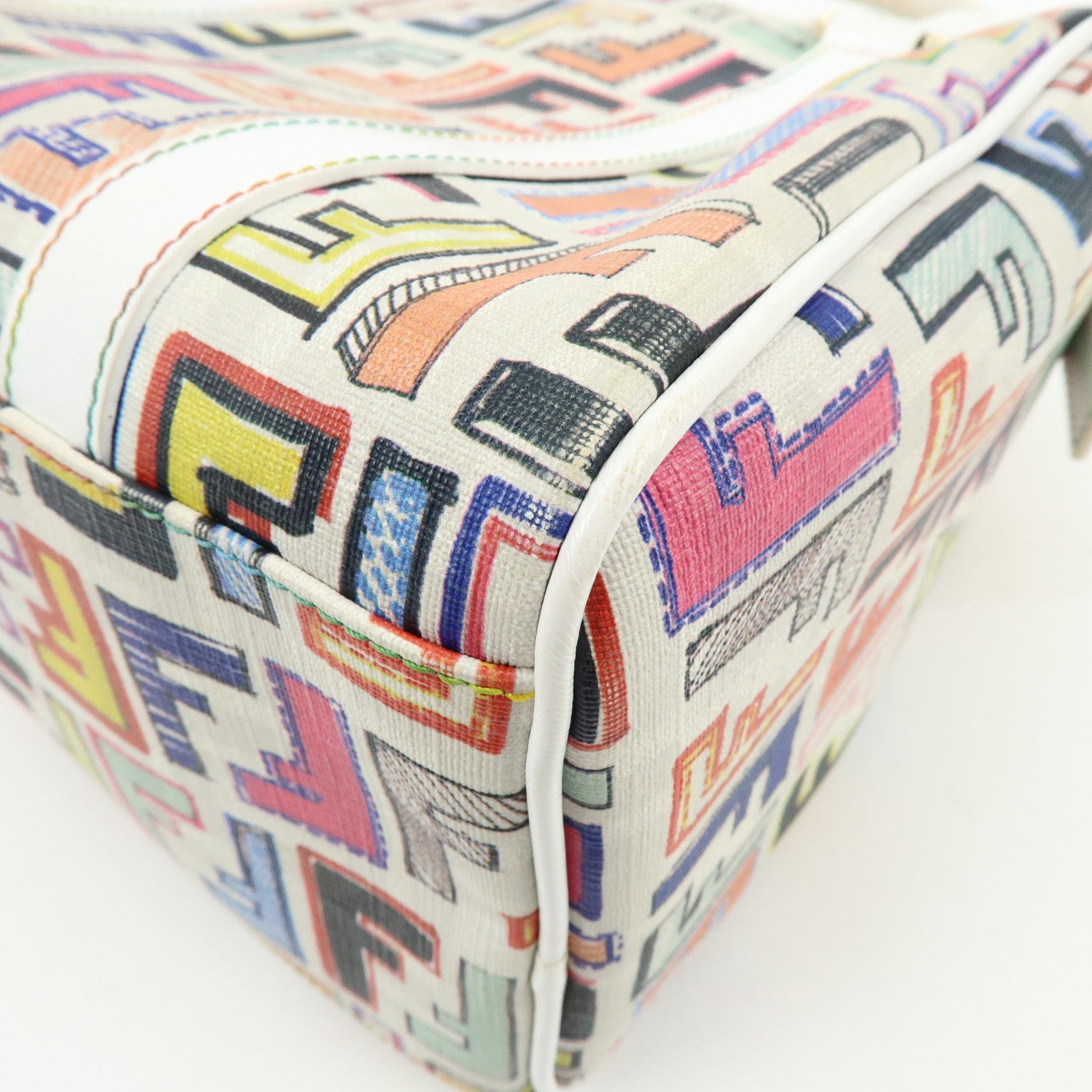 FENDI Zucca PVC Canvas Leather Boston Bag White Multicolor 8BL068