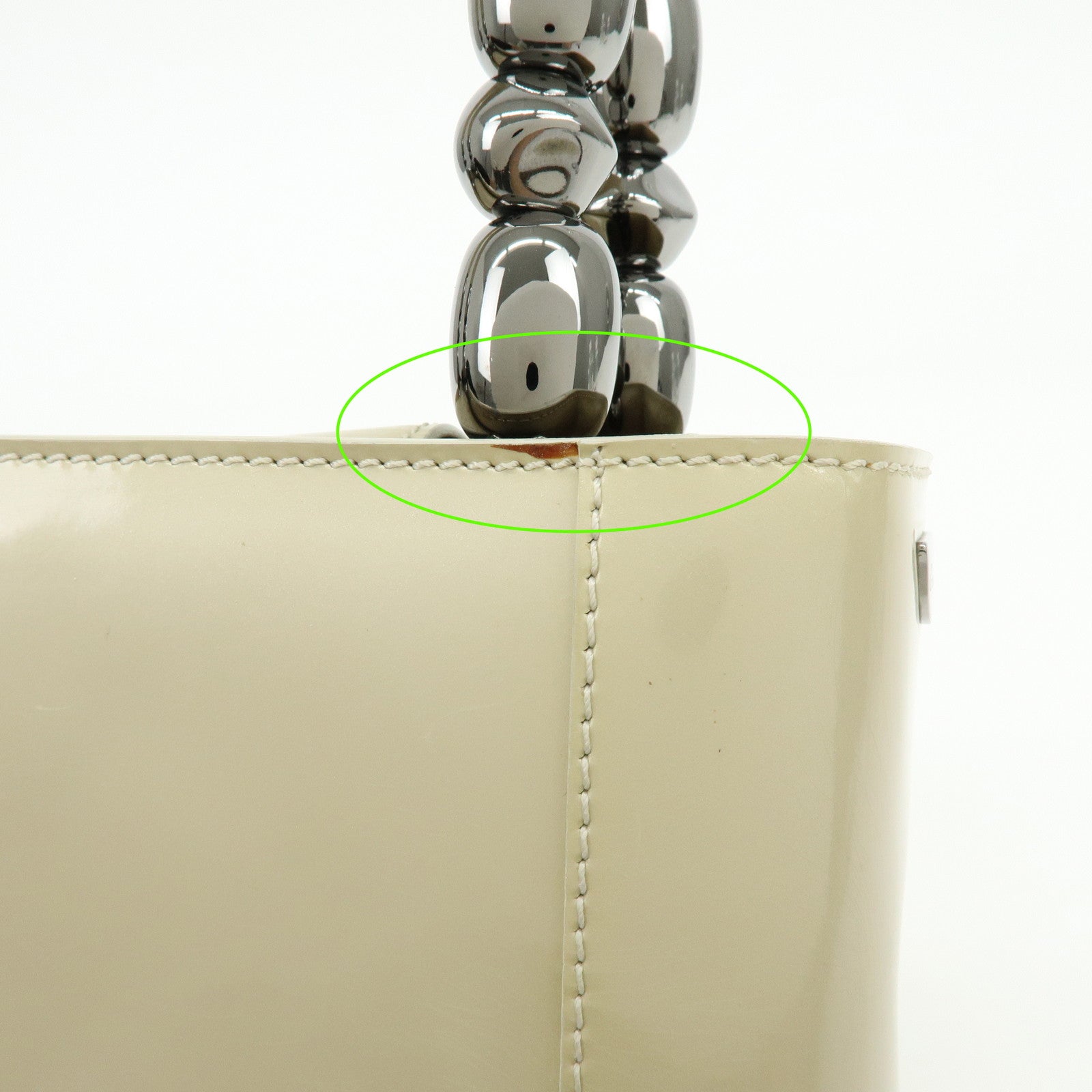 Christian Dior Maris Pearl Patent Leather Hand Bag Ivory