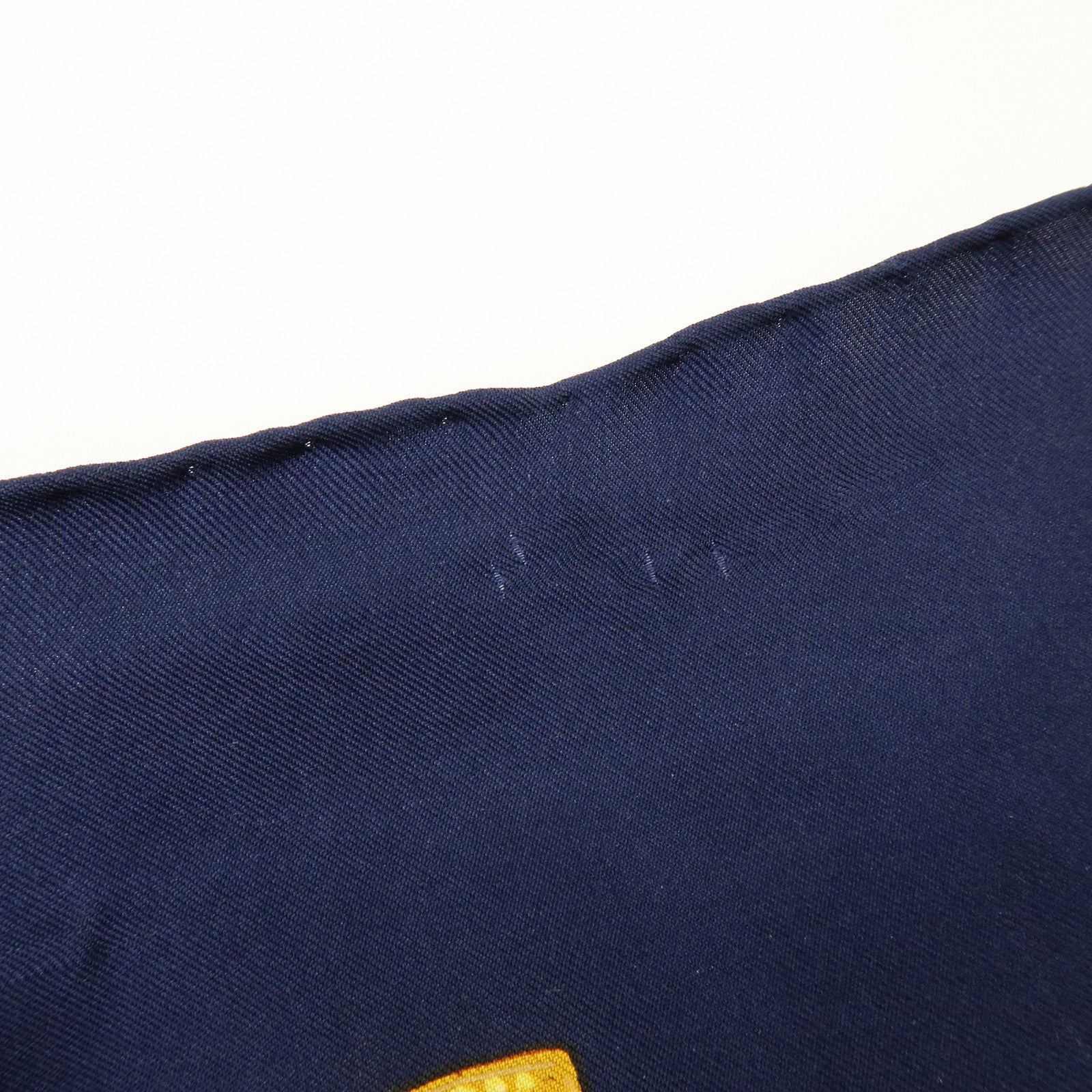 CHANEL Silk 100% Scarf COCO Mark Chain Motif Navy Gold