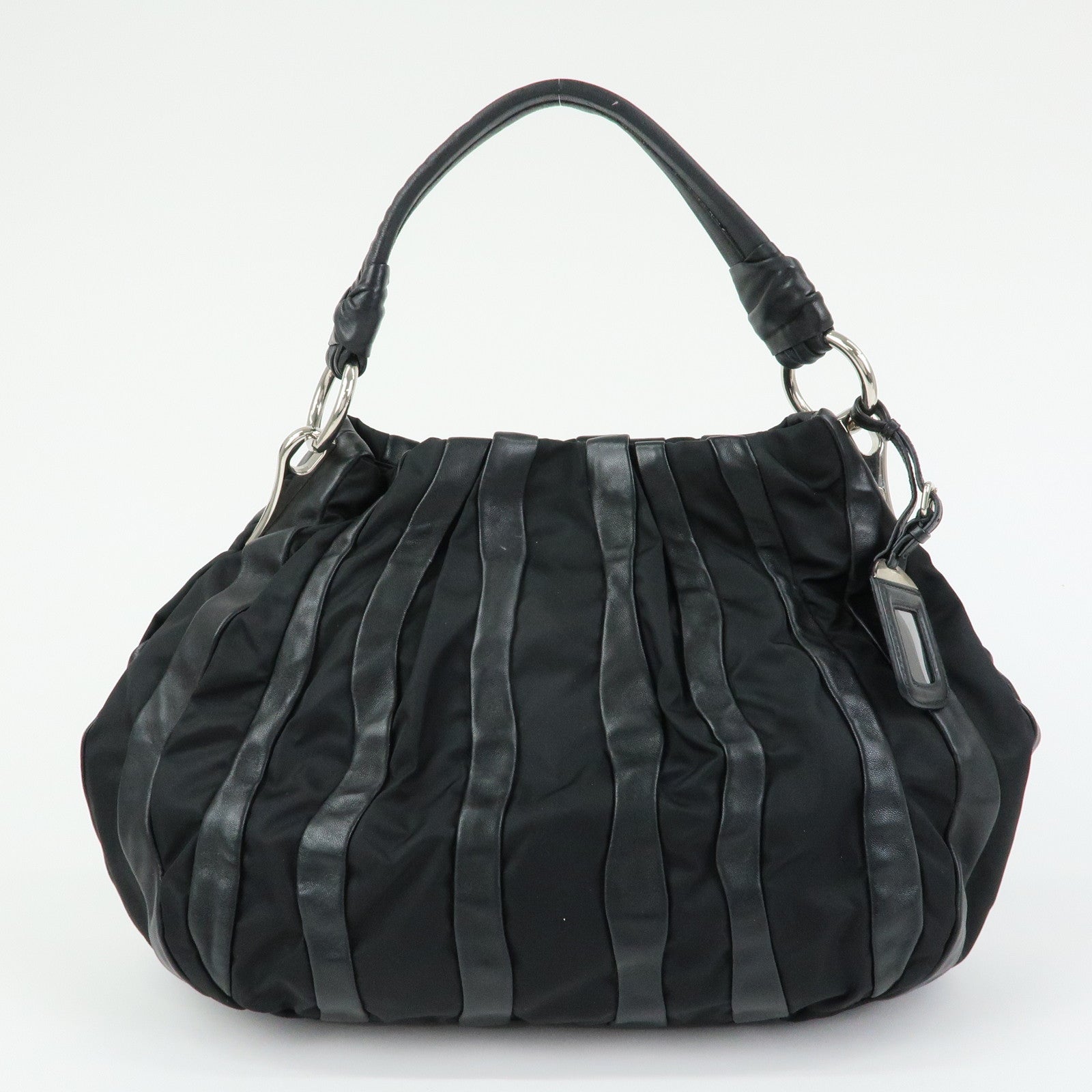 PRADA Leather Nylon Shoulder Bag Hand Bag Black BR4006