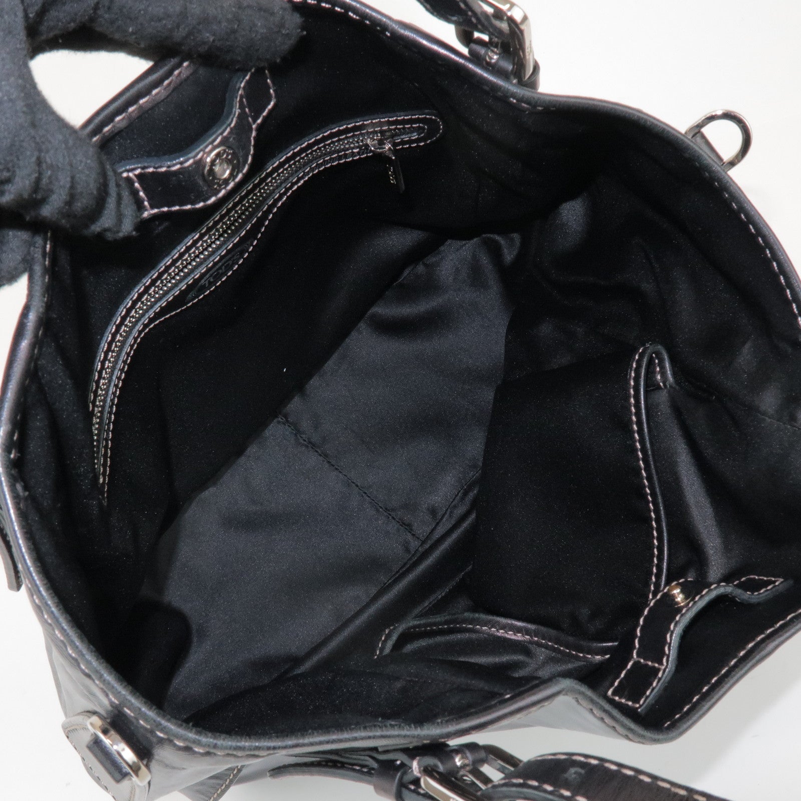 TOD'S PVC Coated Canvas Leather Tote Bag Hand Bag Black