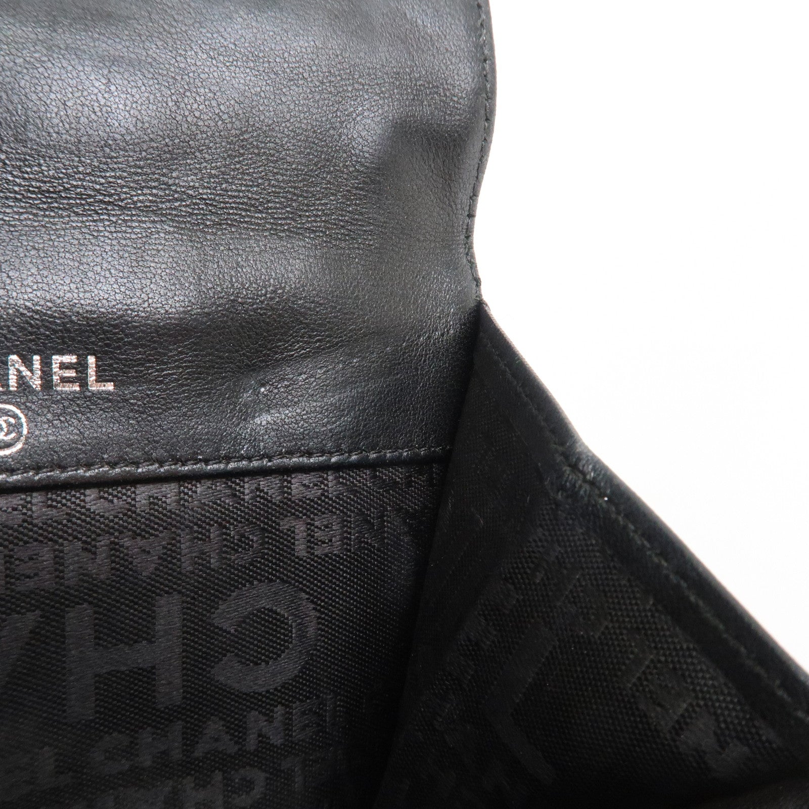 CHANEL Icon Line Lamb Skin W Flap Bi-fold Wallet Black A24212