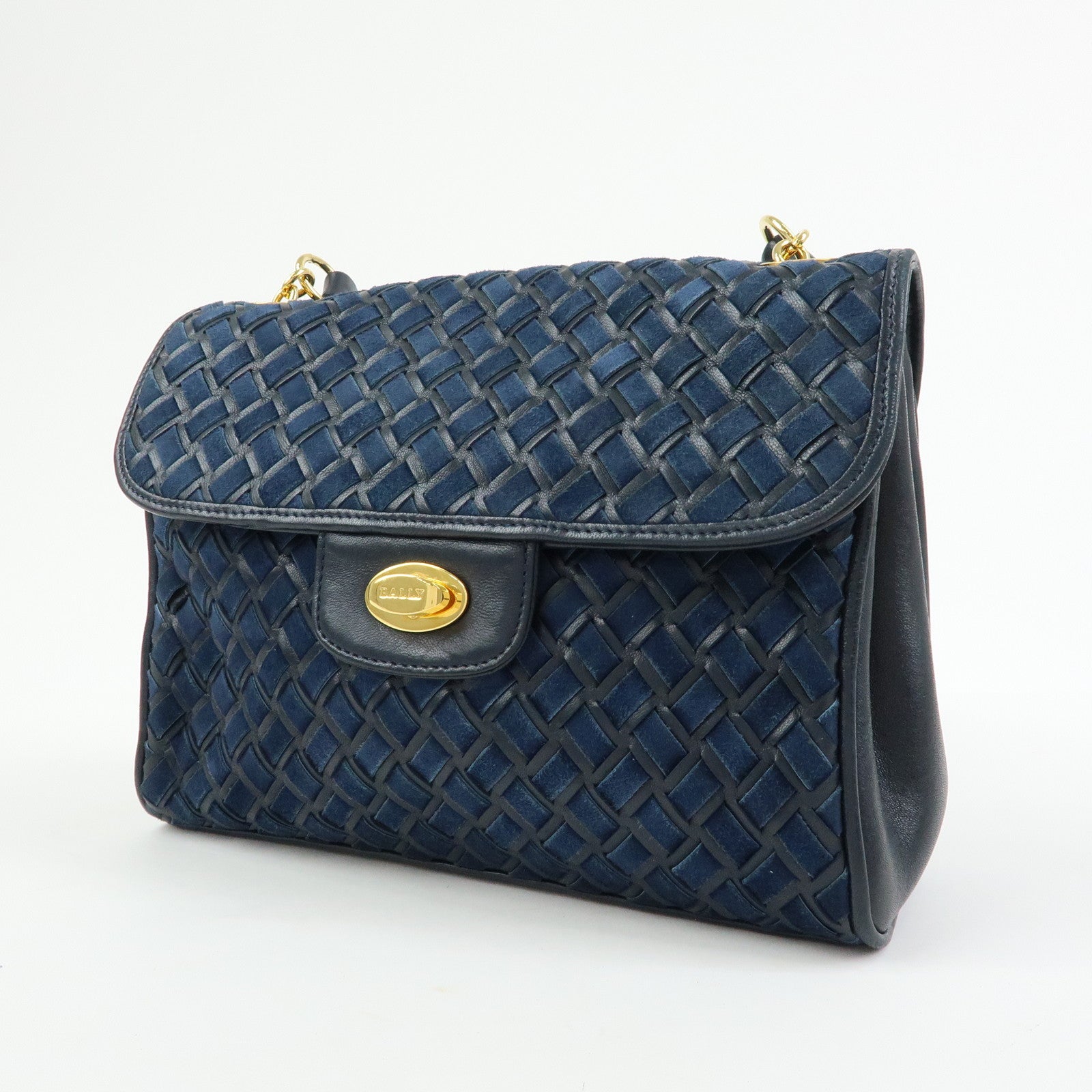 BALLY Suede Leather Shoulder Bag Crossbody Bag Dark Navy