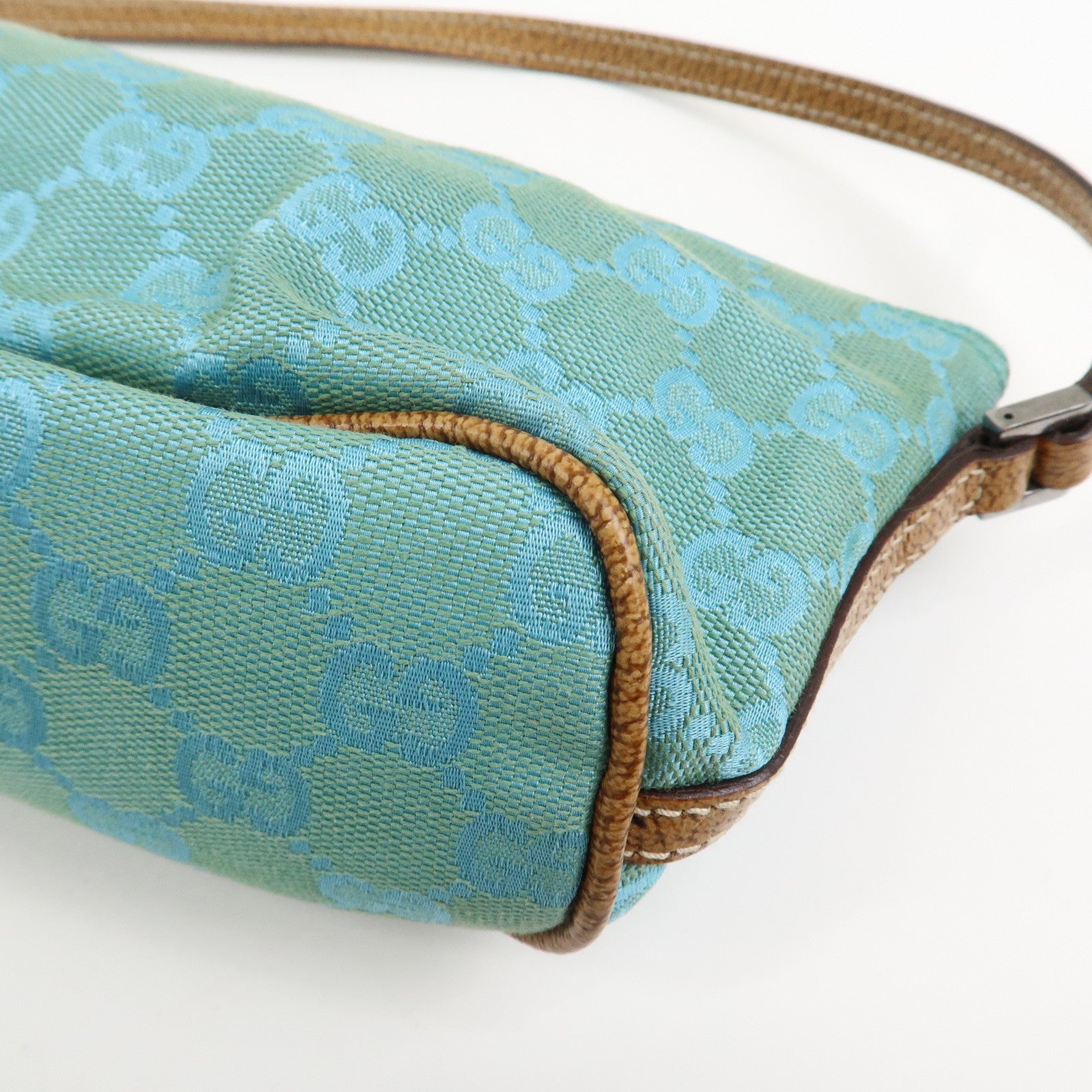 GUCCI Boat Bag GG Canvas Leather Hand Bag Light Blue 07198