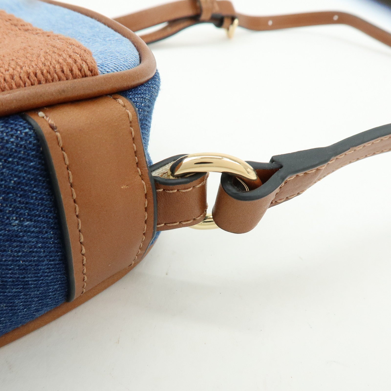 Chloe Denim Leather Canvas Shoulder Bag Crossbody Bag Brown Blue