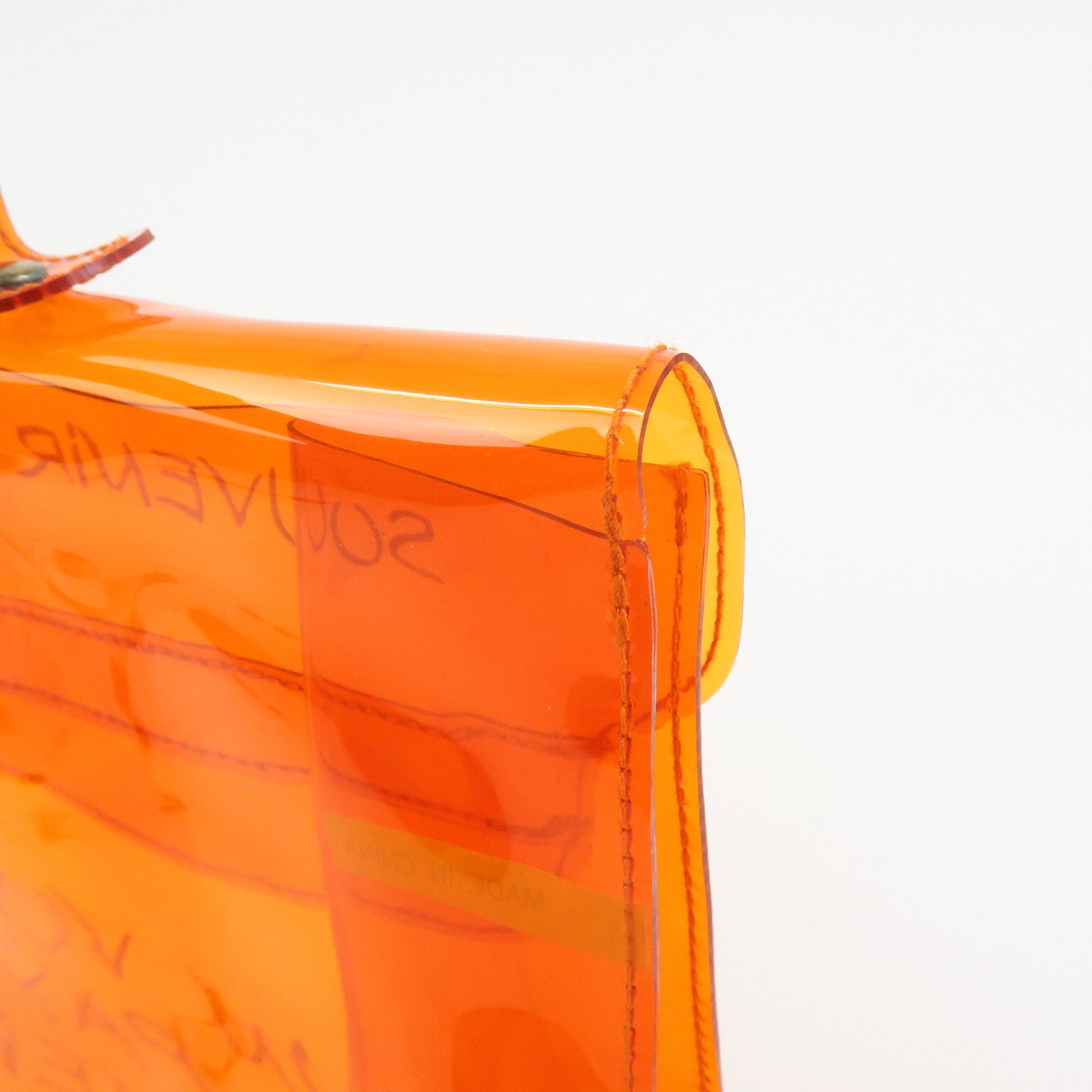 HERMES Kelly Vinyl Hand Bag Clear Transparent Orange