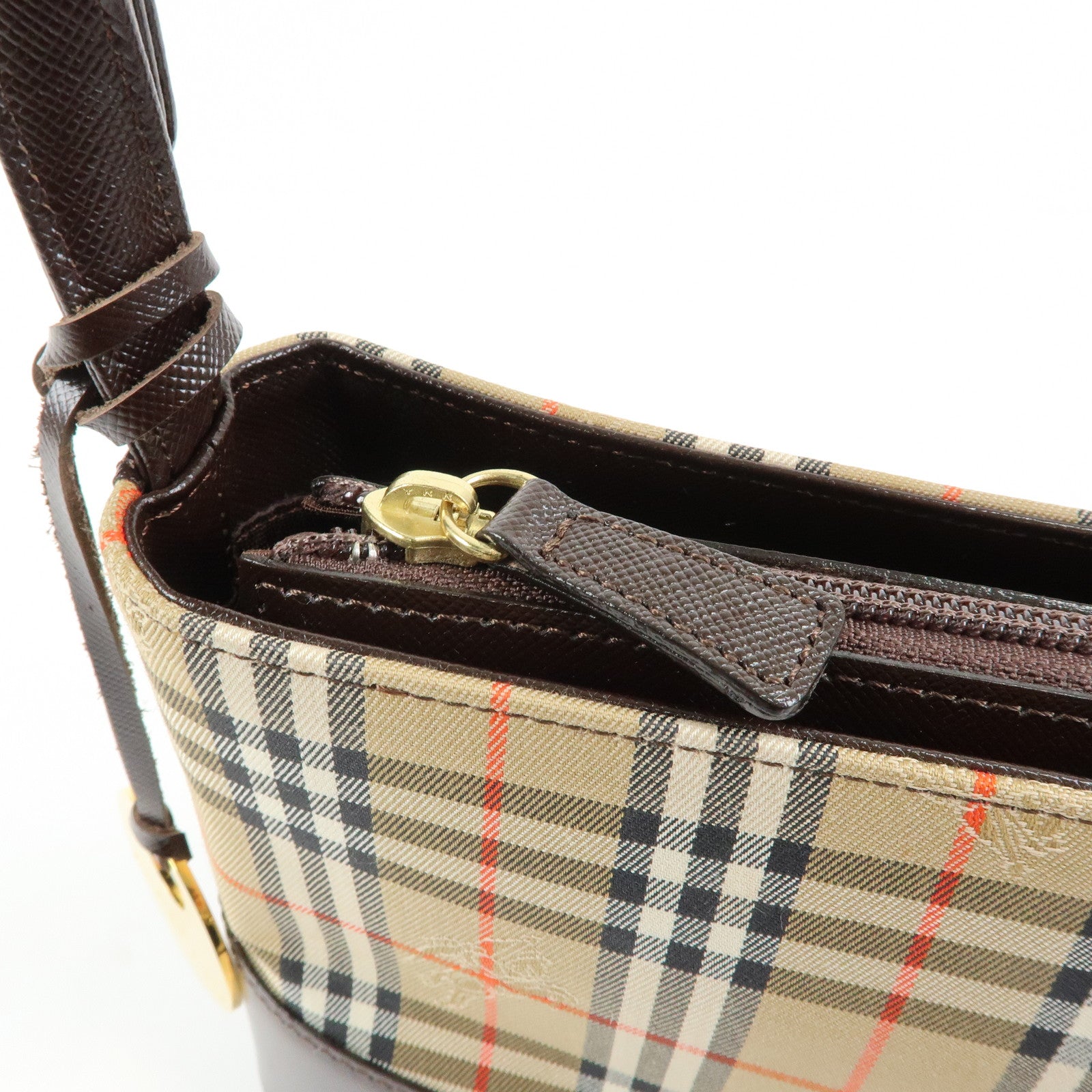 BURBERRY Nova Plaid Canvas Leather Shoulder Bag Beige Brown