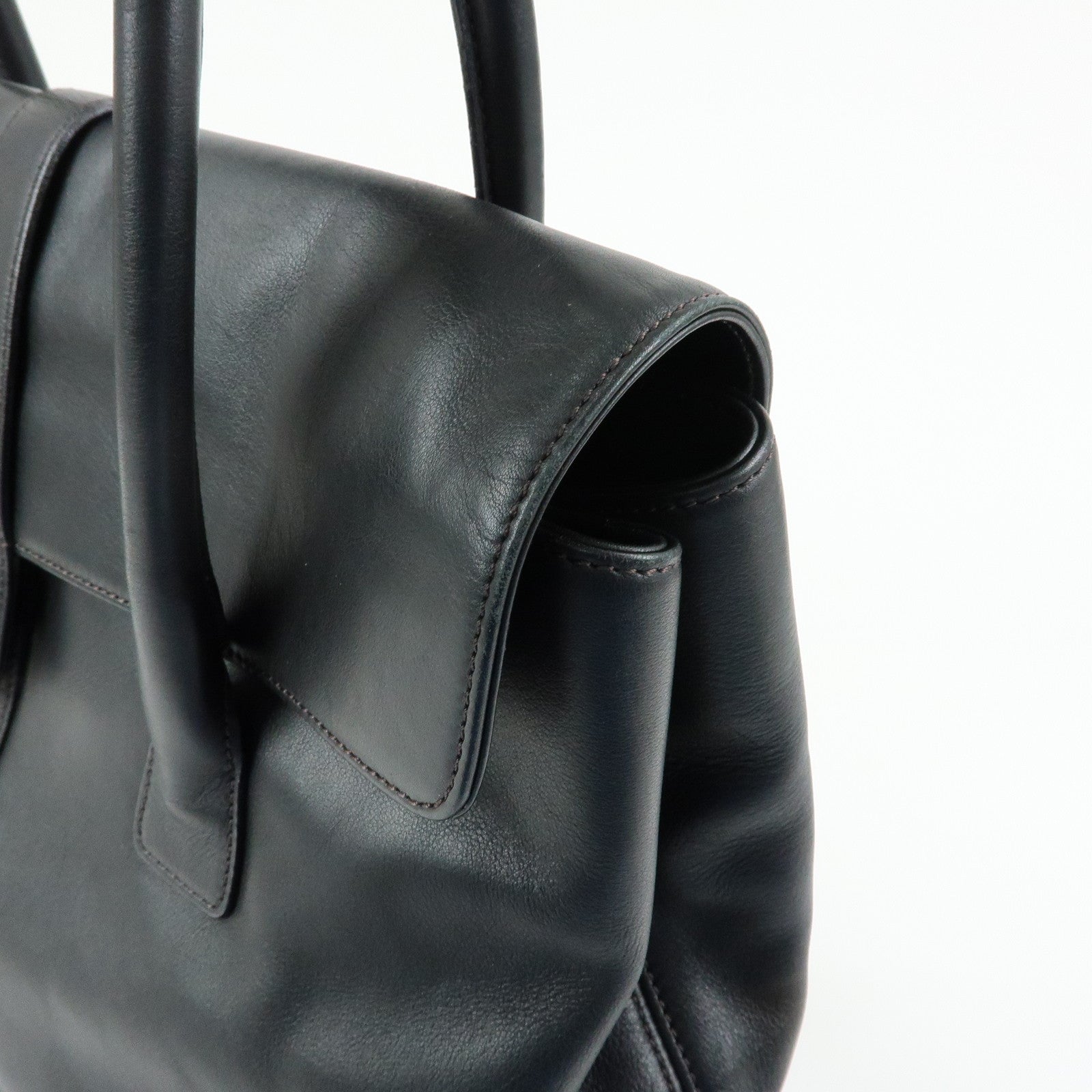 CHANEL COCO Mark Calf Leather Boston Bag Hand Bag Black