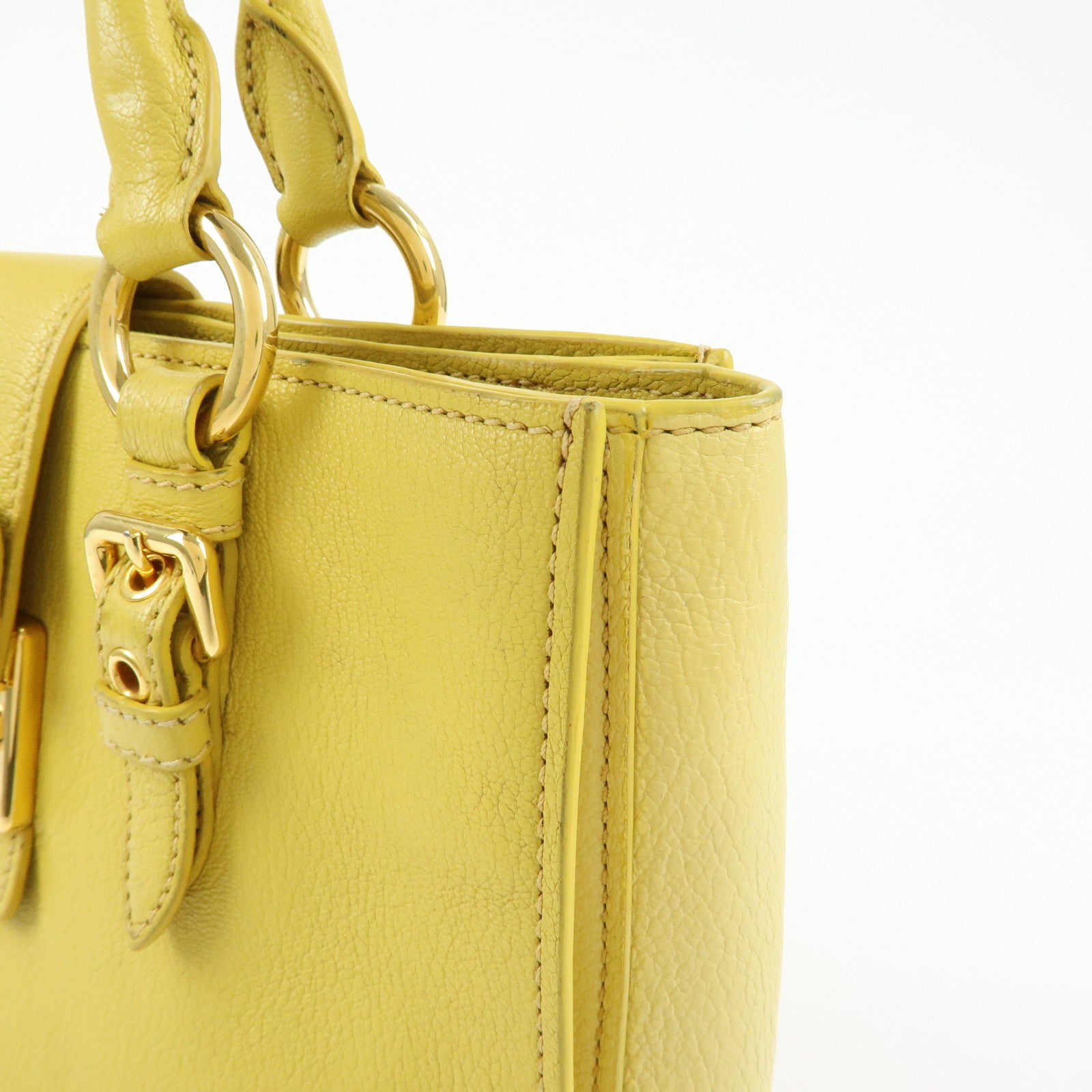 MIU MIU MADRAS Leather 2Way Bag Hand Bag Yellow RN0799