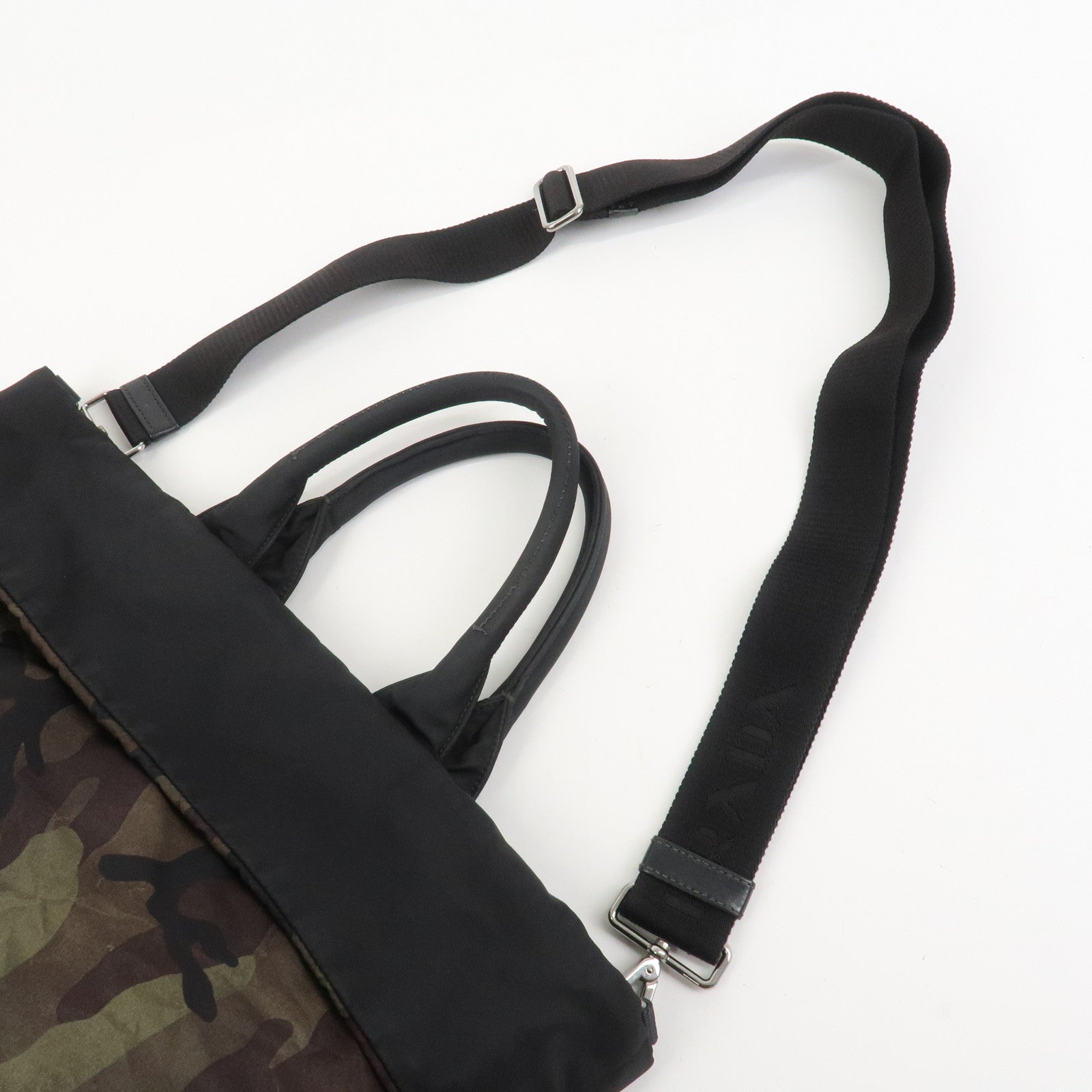 PRADATriangle Logo Nylon 2Way Hand Shoulder Bag Black Khaki BN1959