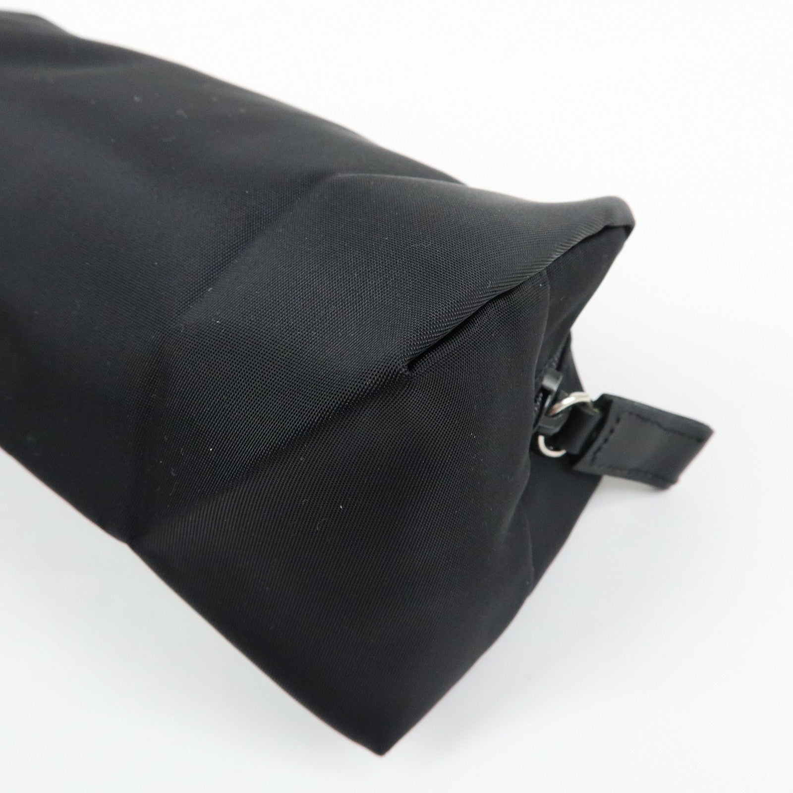 PRADA Triangle Logo Nylon Cosmetic Pouch Makeup Bag Black