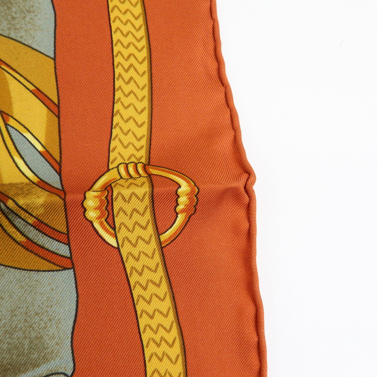 HERMES Carre 90 Silk 100% Soleil de Soie Scarf Gold Brown Blue