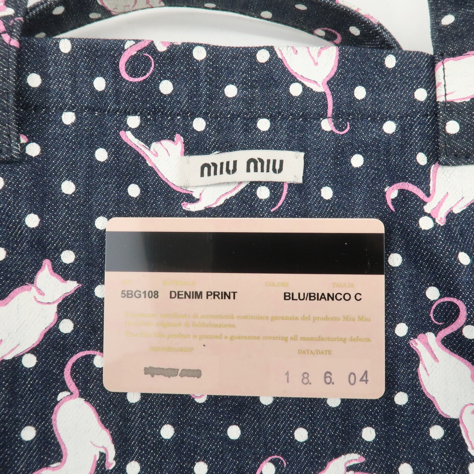 MIU MIU Cats & Dots Print Denim 2Way Tote Bag Blue