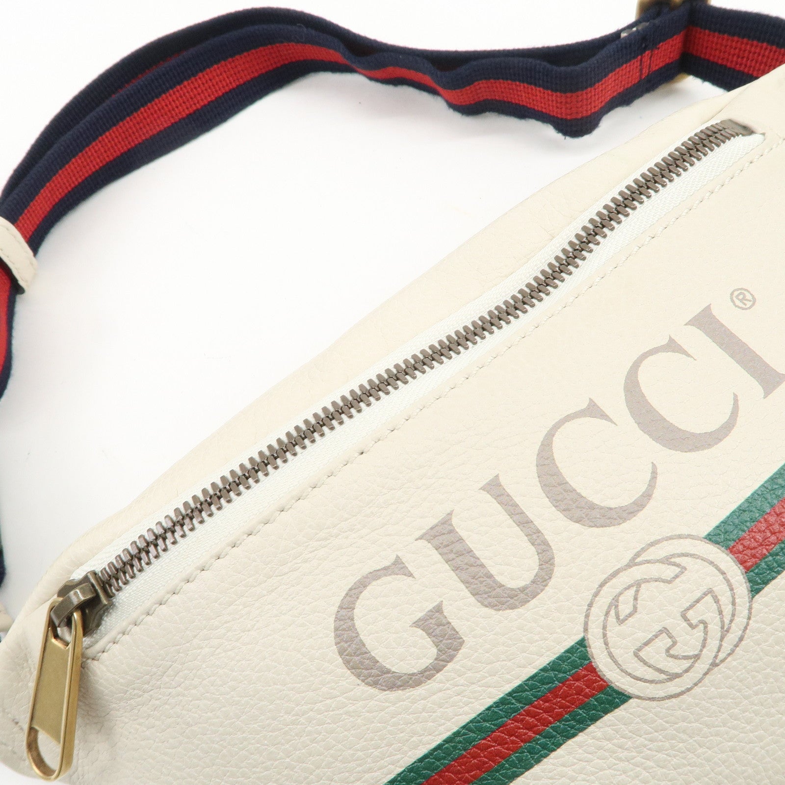 GUCCI Sherry Leather Canvas Waist Bag Crossbody Bag Ivory 527792
