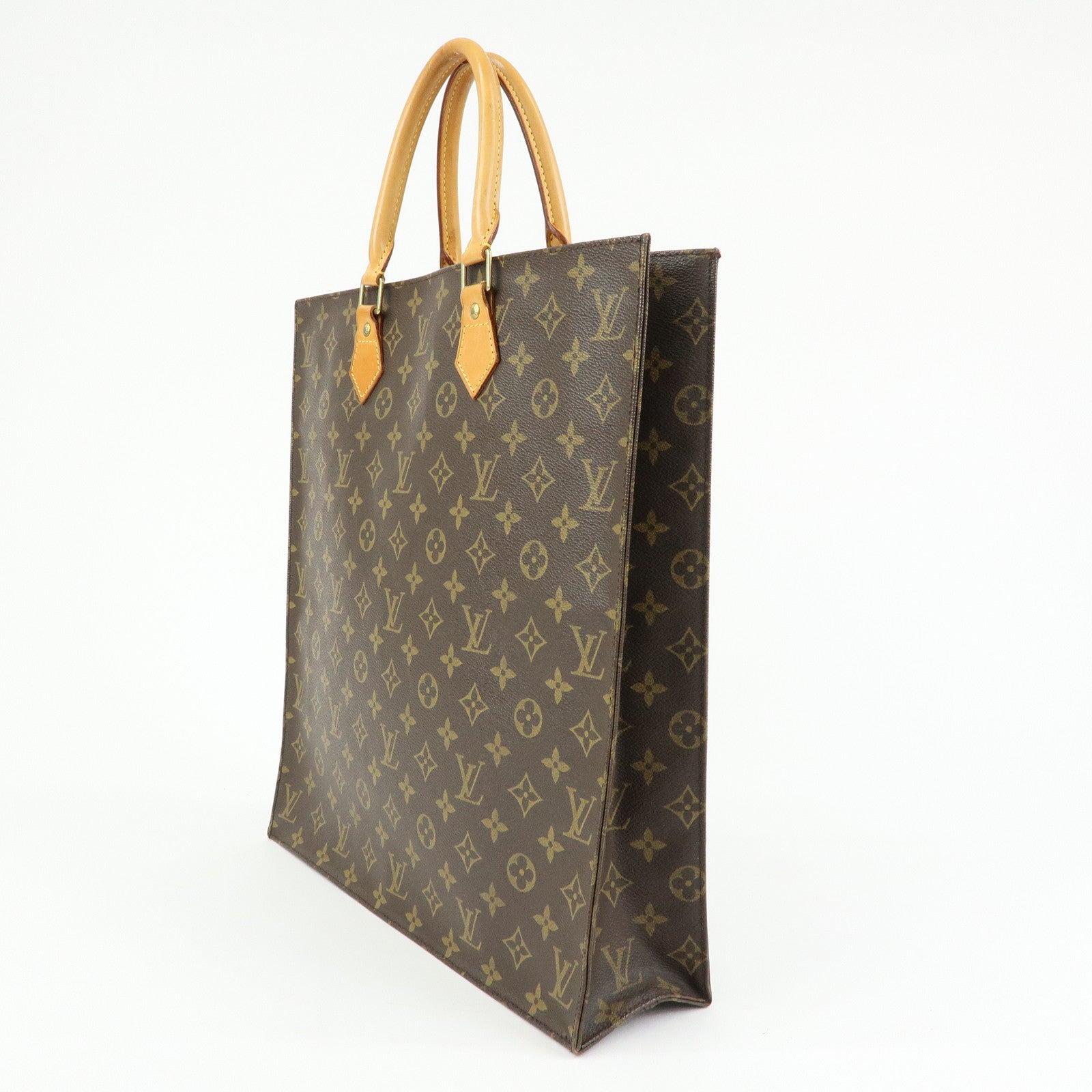 Louis Vuitton Monogram Sac Plat Tote Bag Hand Bag Brown M51140