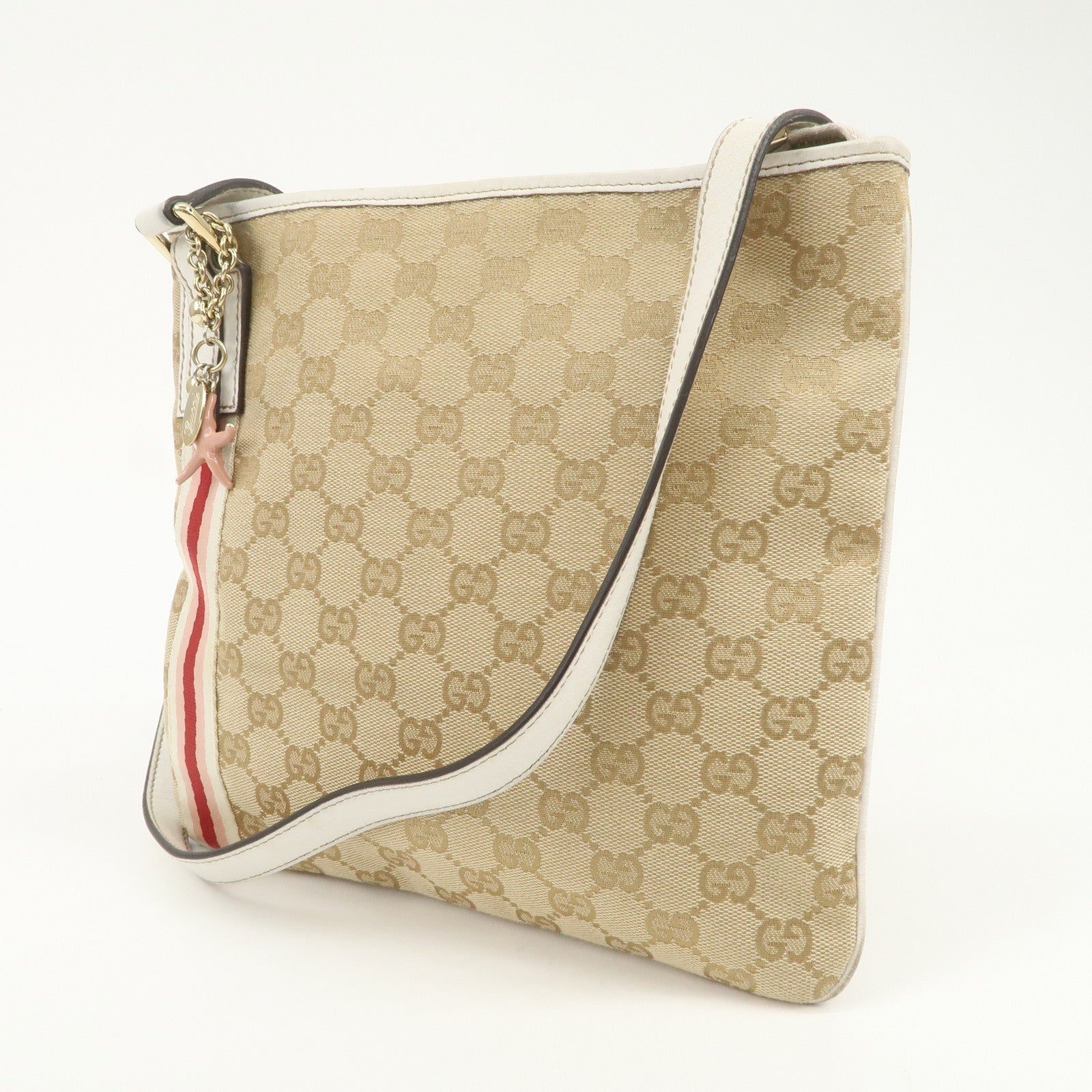 GUCCI Sherry GG Canvas Leather Shoulder Bag Beige Pink 144388