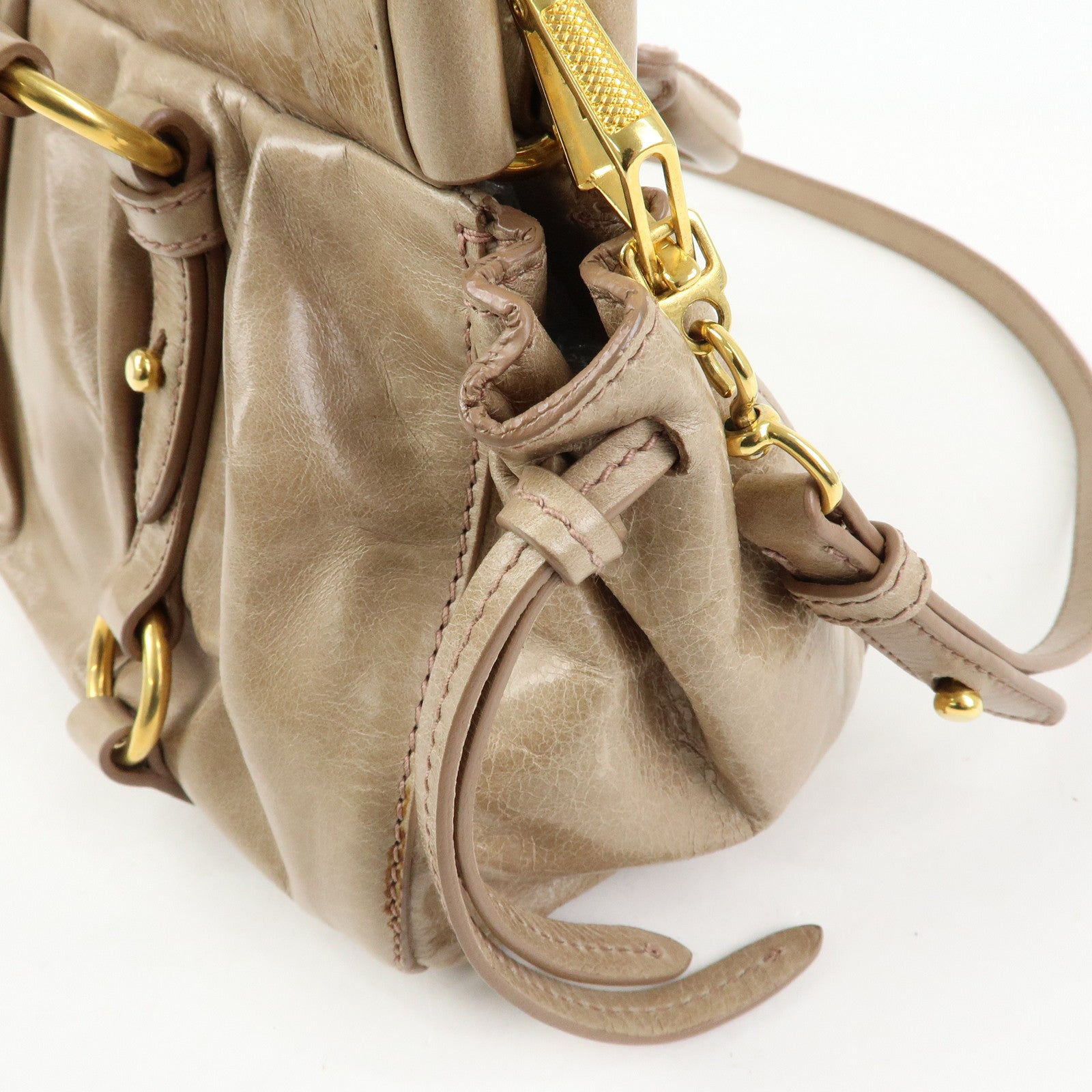 MIU MIU Logo Leather 2Way Bag Hand Bag Shoulder Bag Beige RN0647