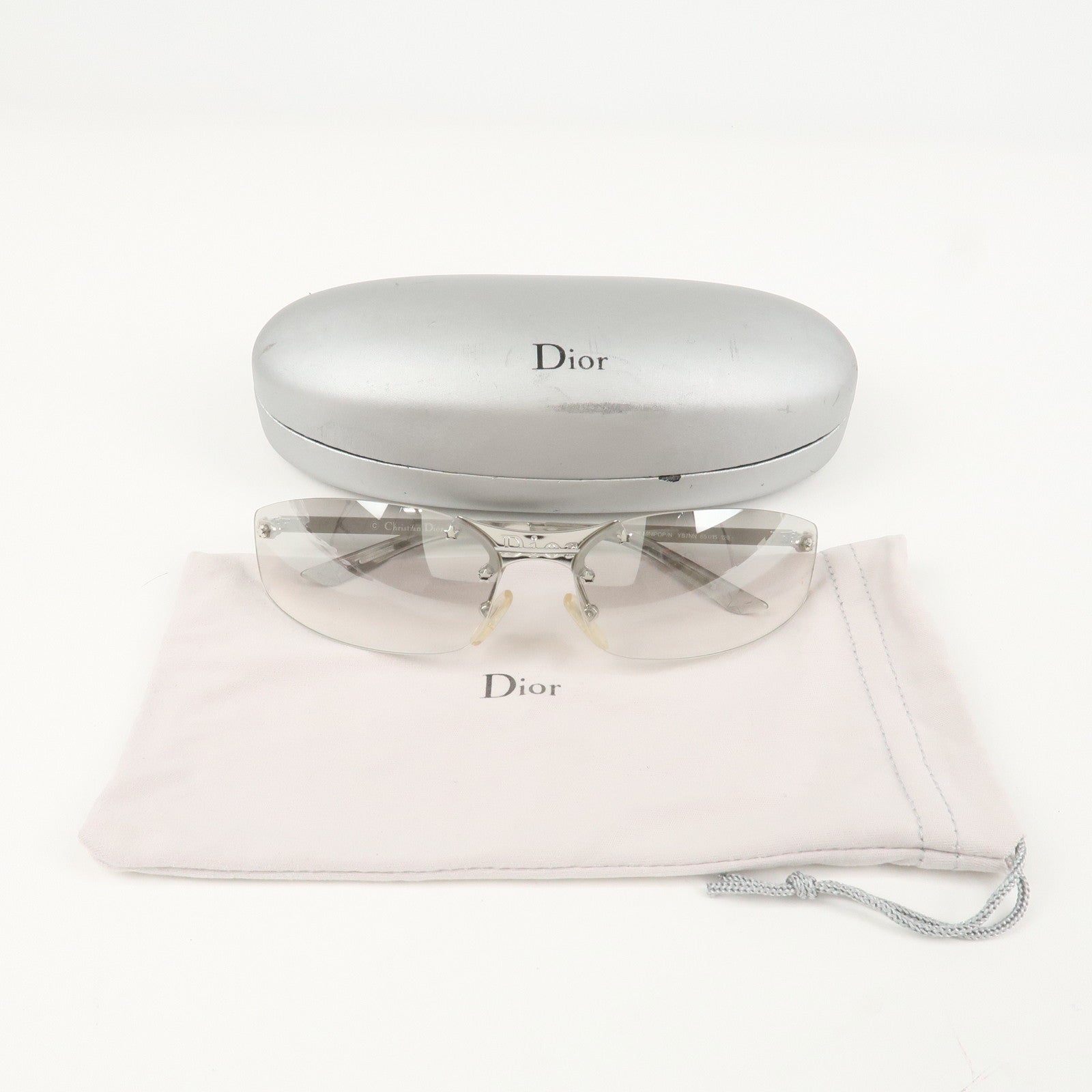 Christian Dior Clear Metal Sunglasses Gray Gradation 65□15 YB7NN Used