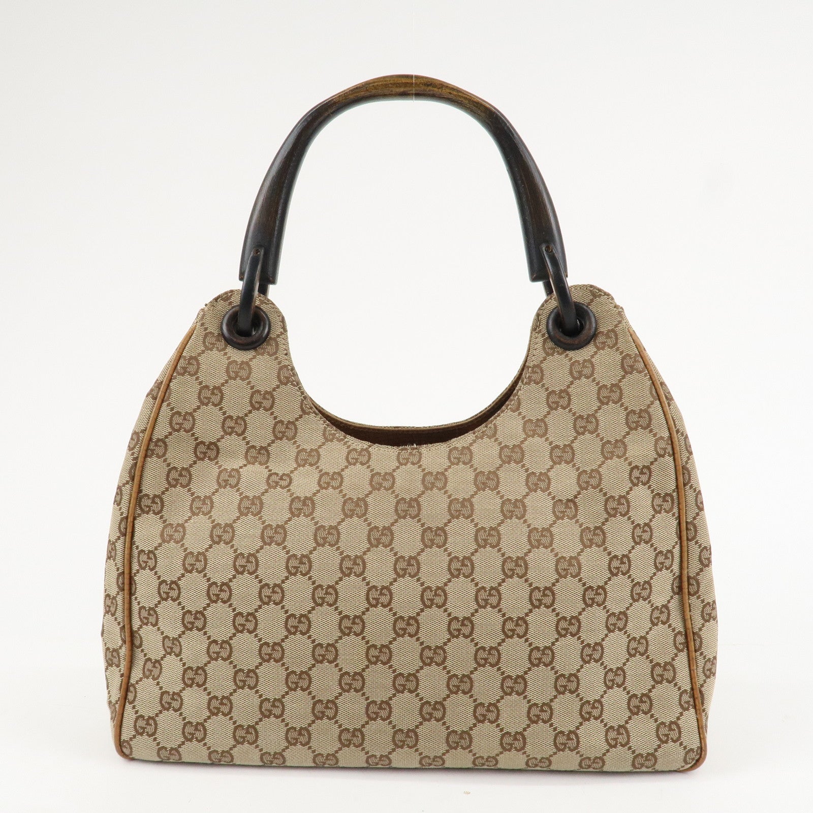 GUCCI GG Canvas Wood Handle Shoulder Bag Hand Bag Beige 106494 Used