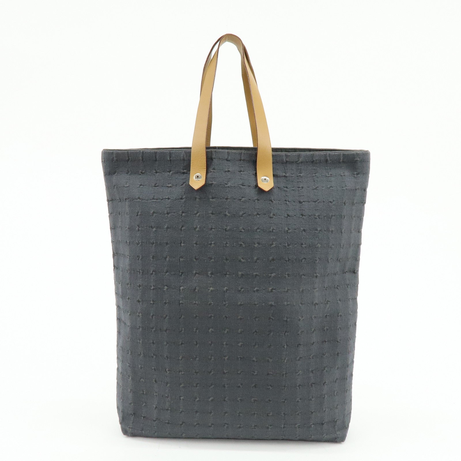 HERMES Amedaba GM Canvas Leather Tote Bag Hand Bag Gray