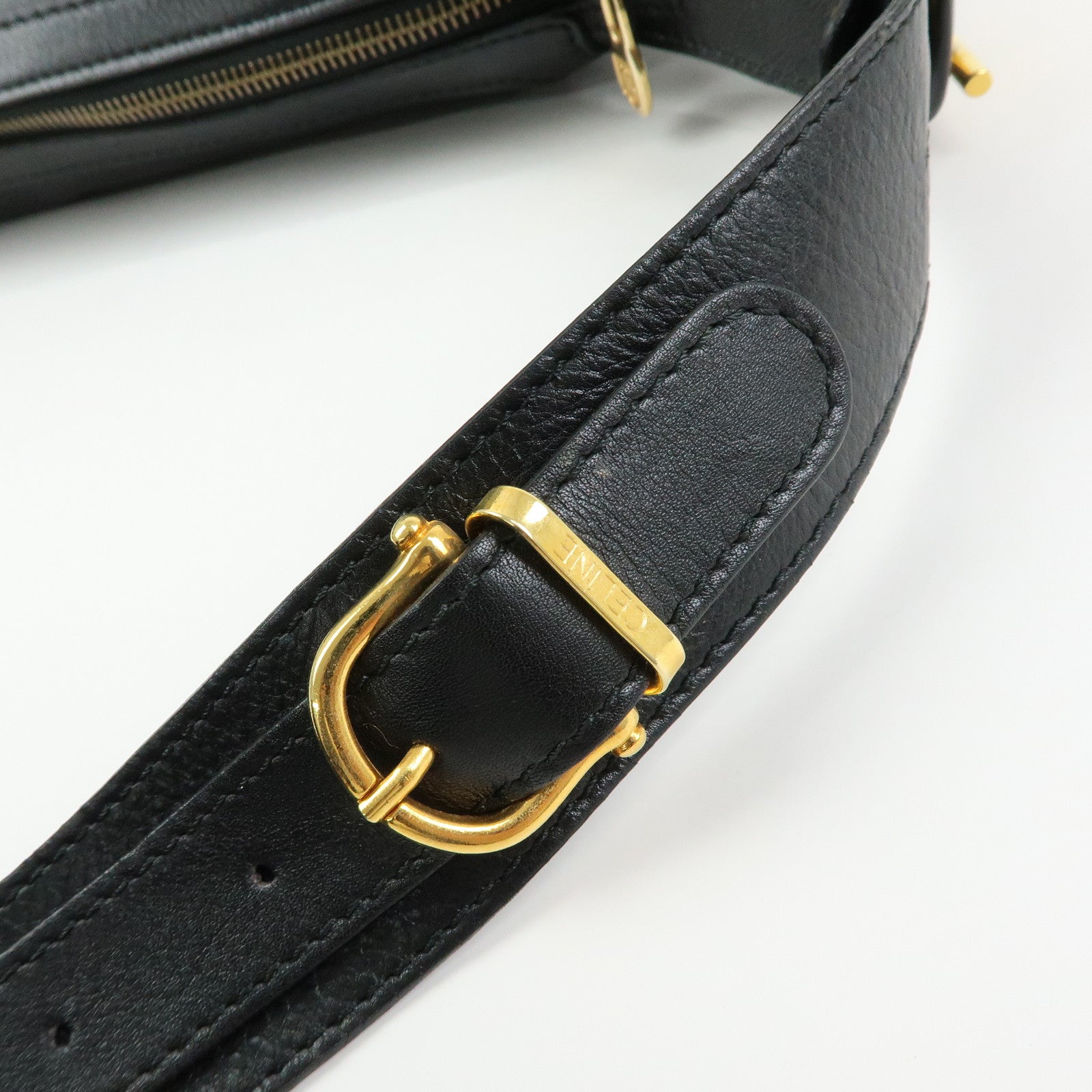 CELINE Leather Toggle Belt Shoulder Bag Crossbody Bag Black