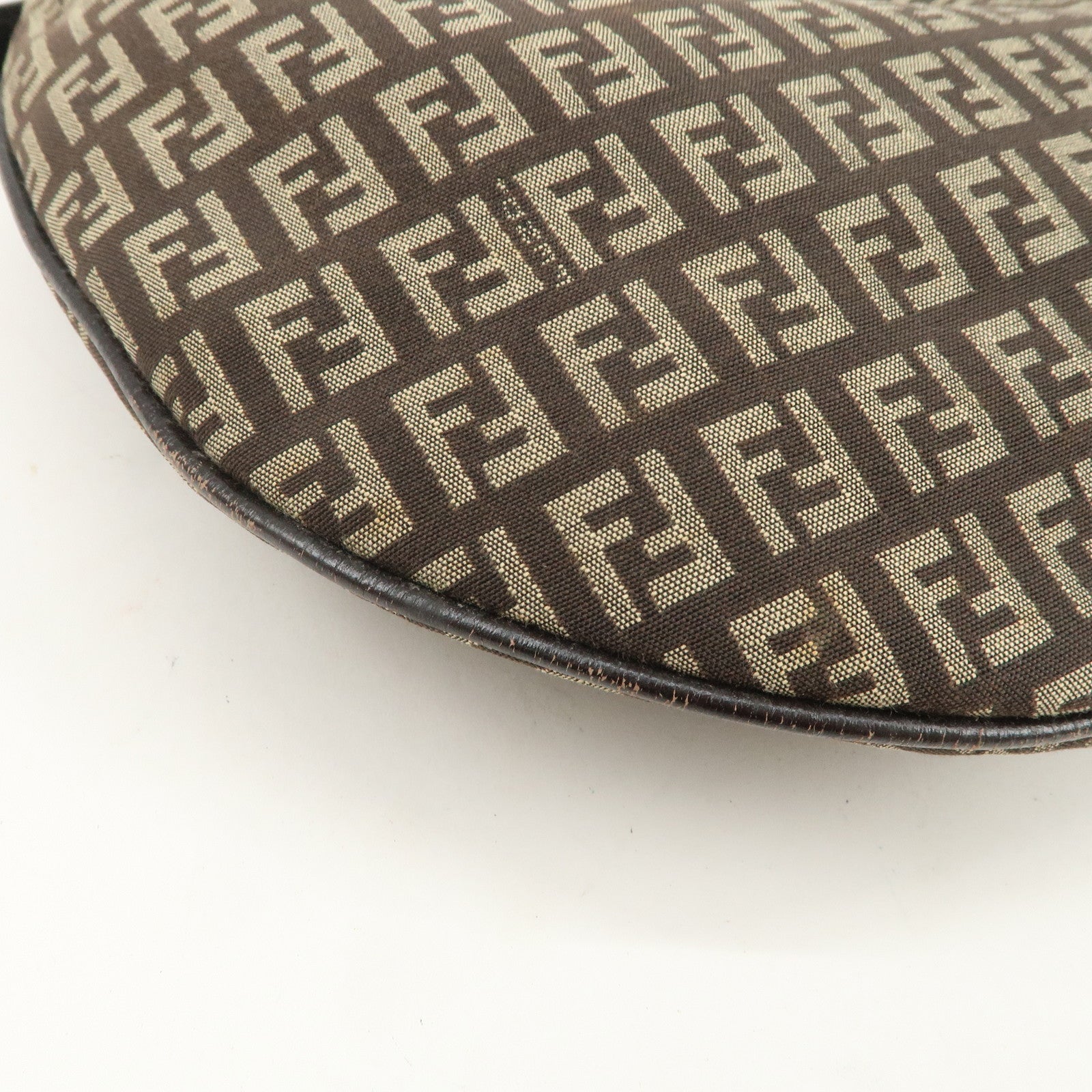 FENDI Zucchino Canvas Leather Hand Bag Shoulder Bag Brown 8BR441