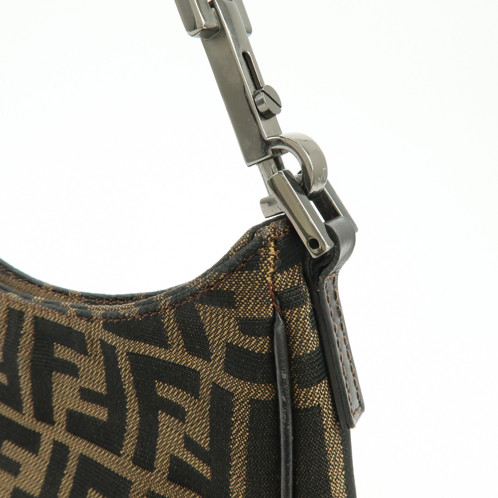 FENDI Zucca Canvas Leather Hand Bag Shoulder Bag Brown Black