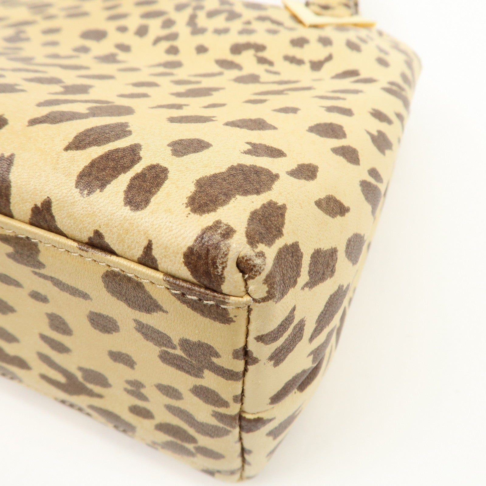 VALENTINO Leather Hand Bag Animal Leopard Beige Brown