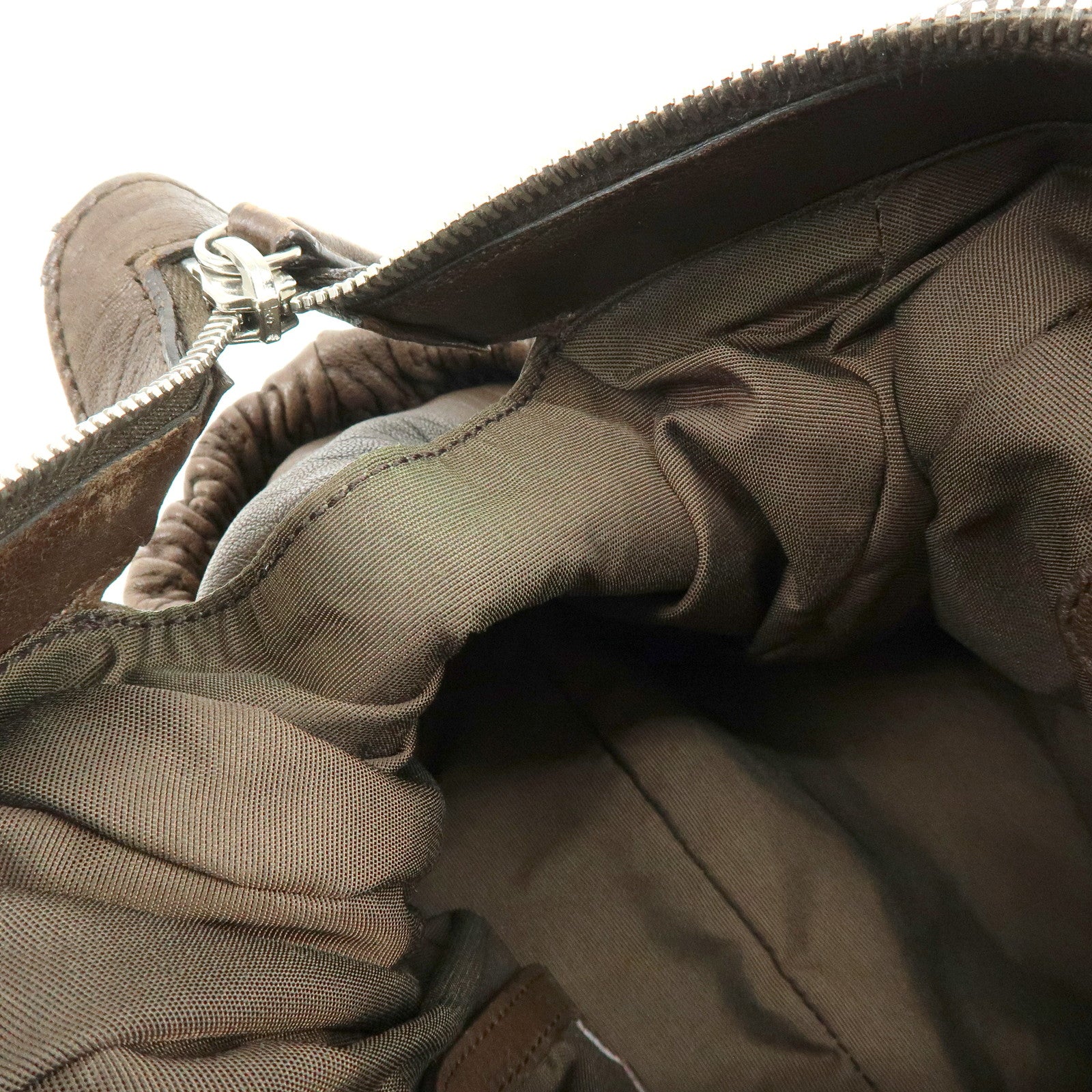 Christian Dior Embossed Gathered Leather Boston Bag Hand Bag Brown