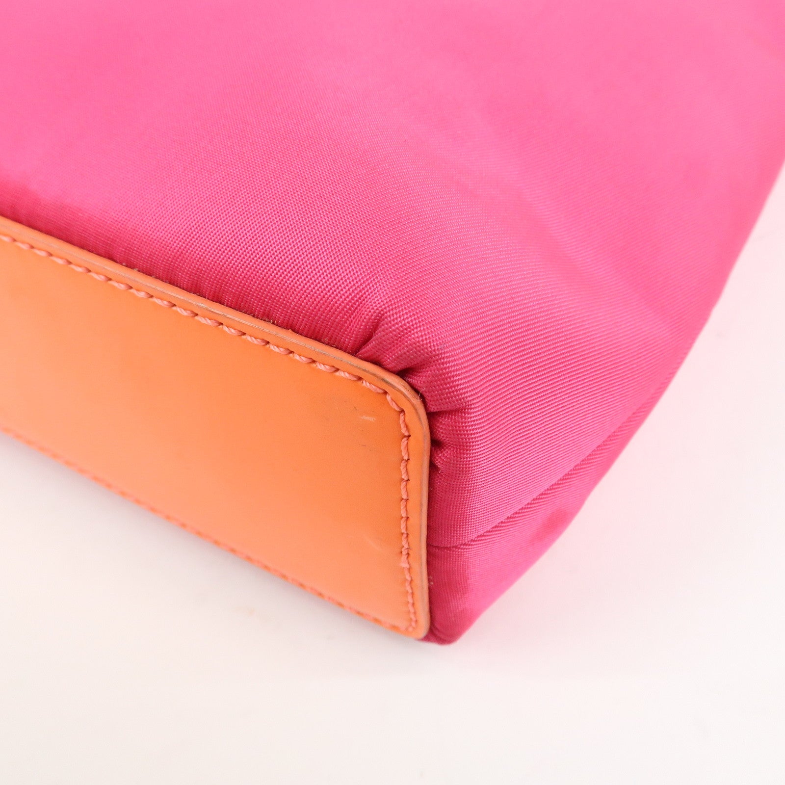 Christian Dior Malice Pearl Logo Nylon Hand Bag Pink Orange