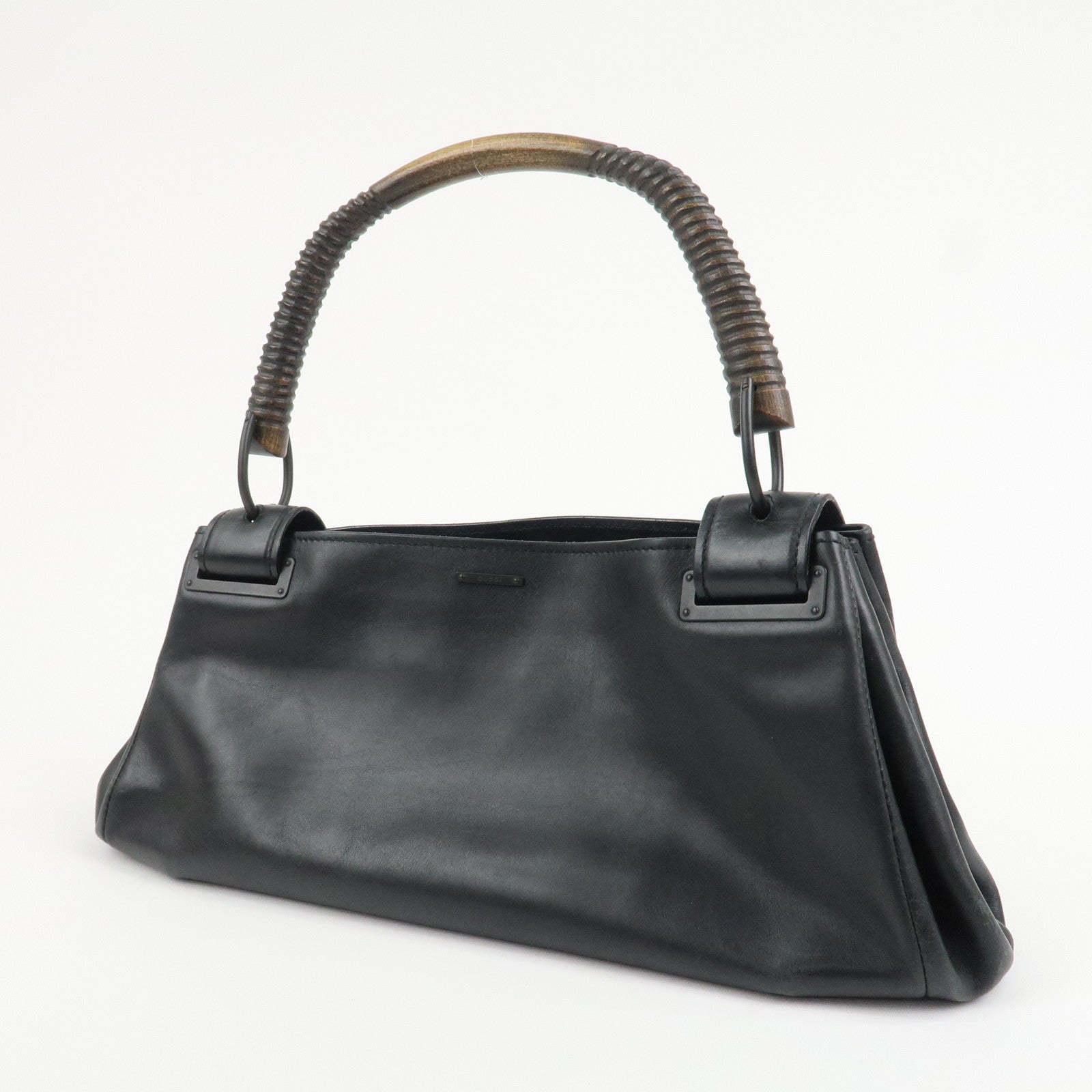 GUCCI Wood Handle Hand Bag Shoulder Bag Black 105192