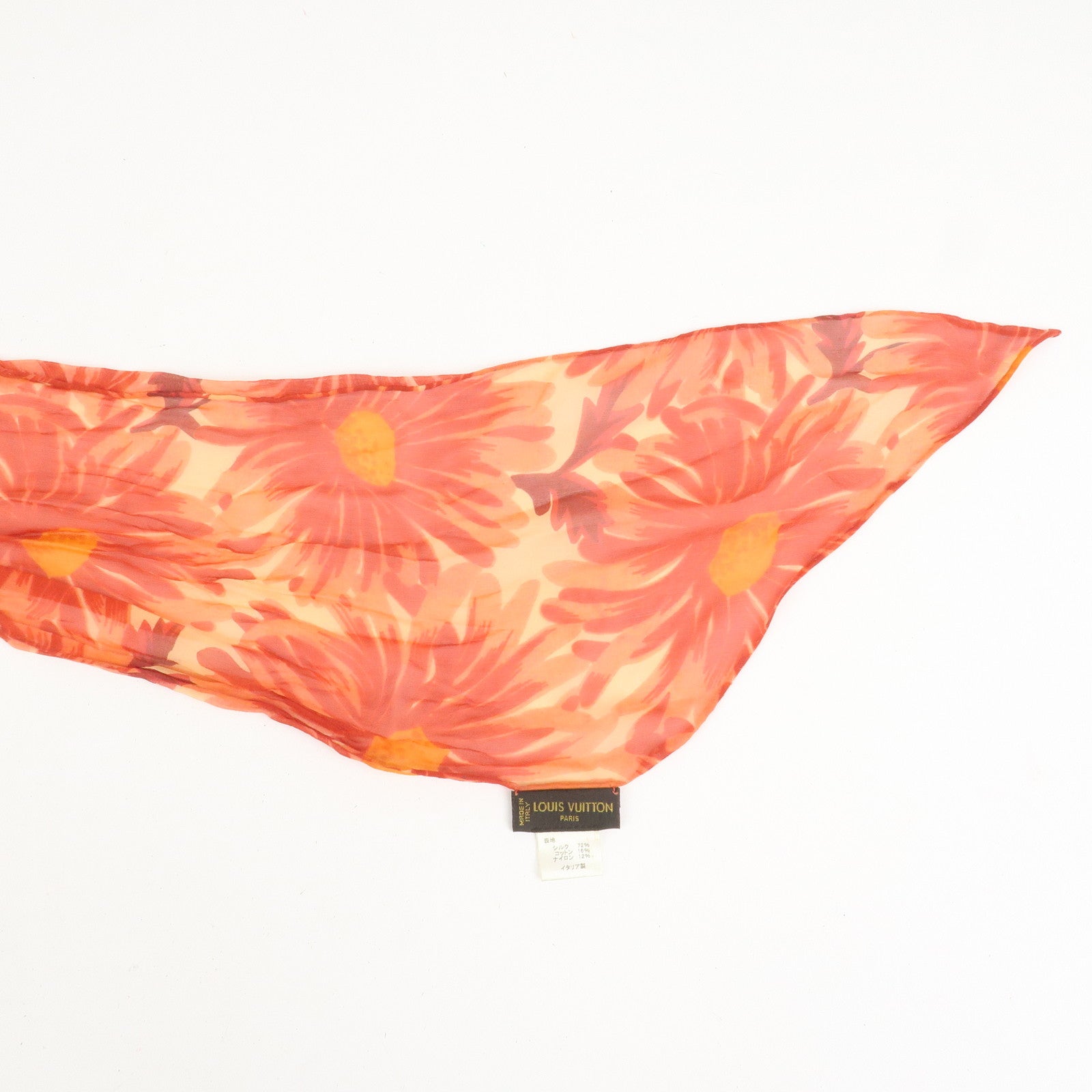 Louis Vuitton Monogram Silk Cotton Nylon Scarf Flower Print Orange