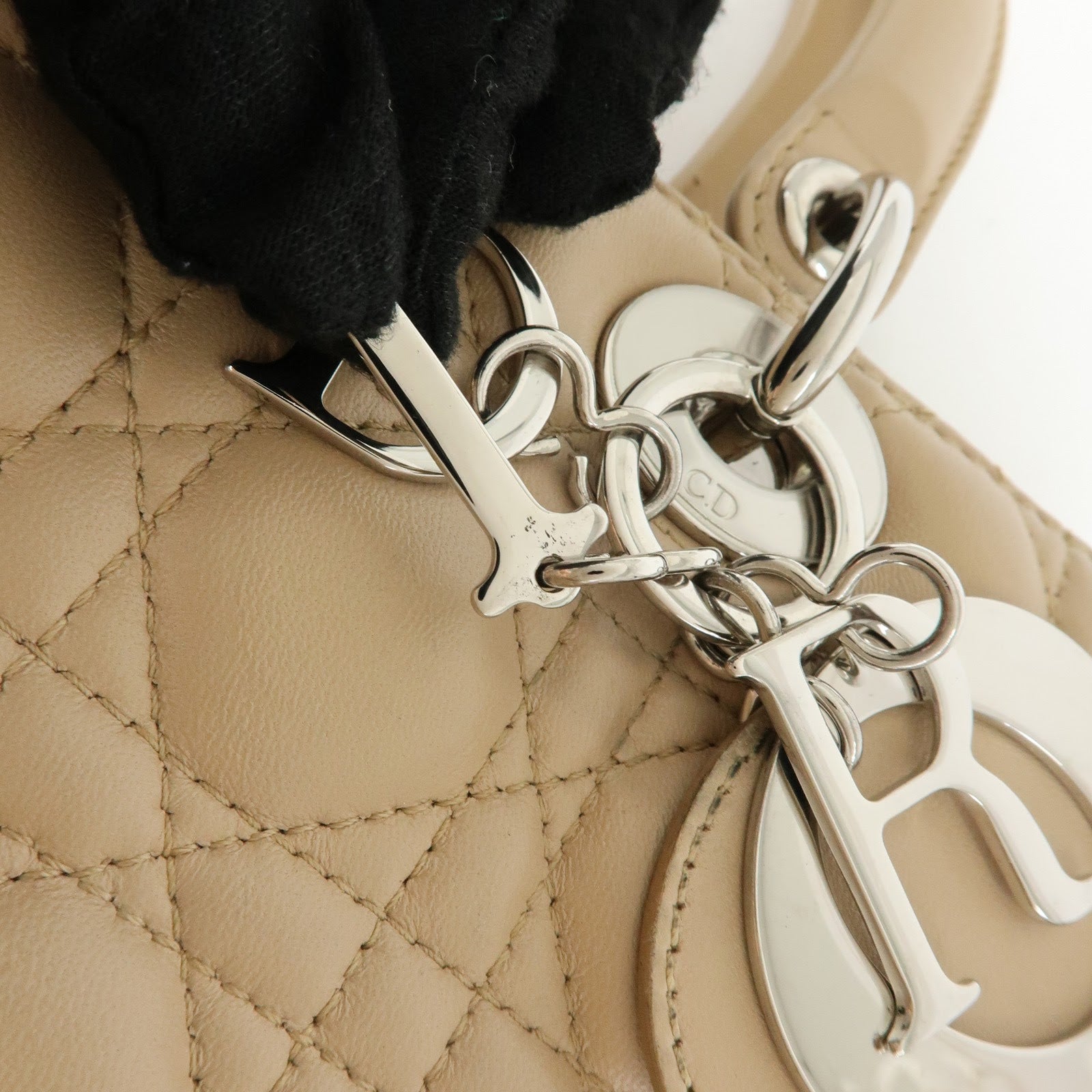 Christian Dior Cannage Lady Dior Leather 2Way Bag Hand Bag Beige