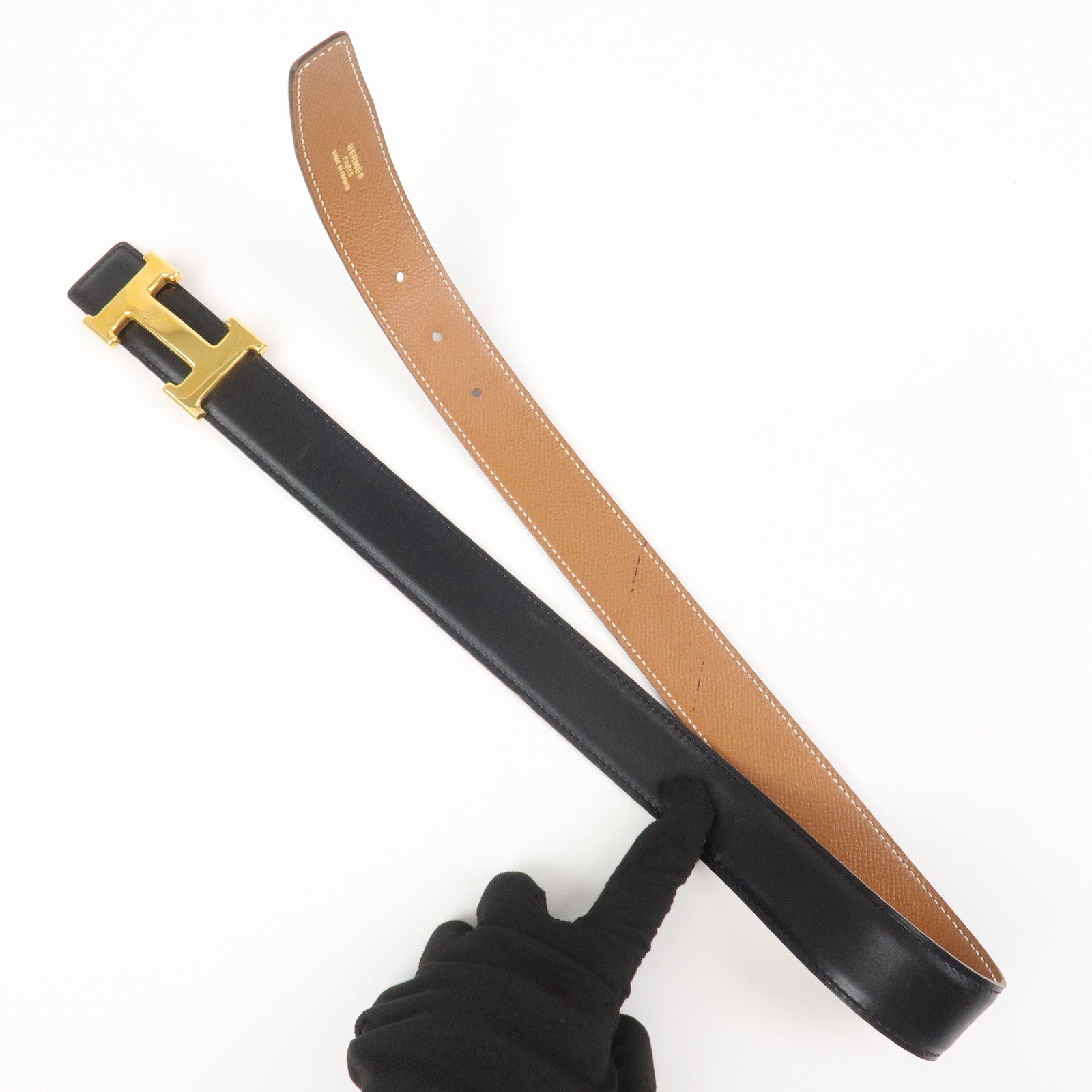 HERMES Leather H Buckle Reversible Constance Belt Z Stamped