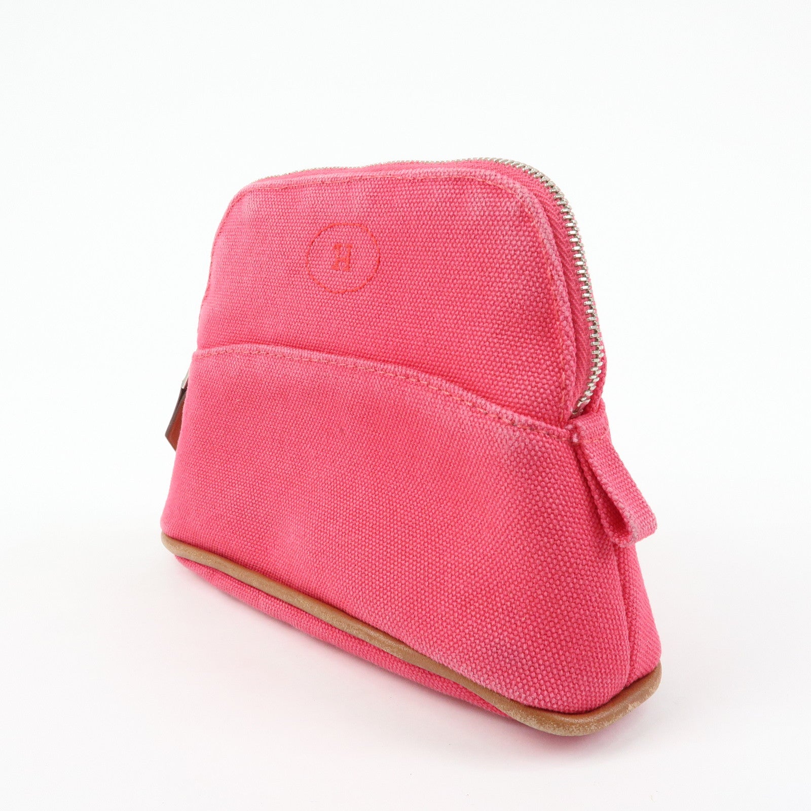 HERMES Canvas Leather Bolide Pouch Cosmetic Case Mini 16 Pink