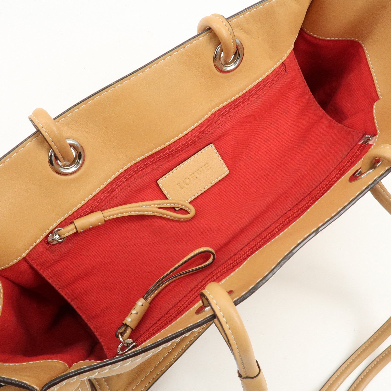 LOEWE Anagram Leather Shopper Tote Bag Hand Bag Light Brown