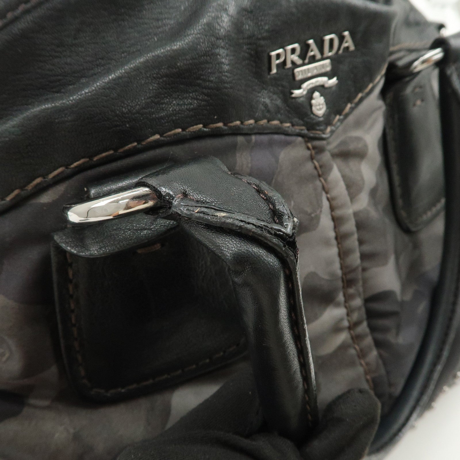 PRADA Nylon Leather 2Way Hand Shoulder Bag Black Camouflage BL0688