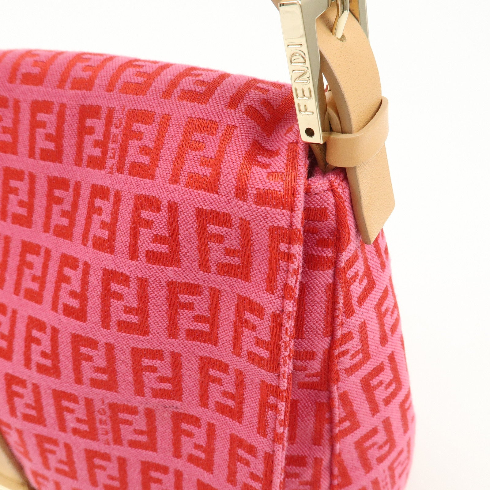 FENDI Mamma Baguette Zucchino Canvas Leather Shoulder Bag Pink