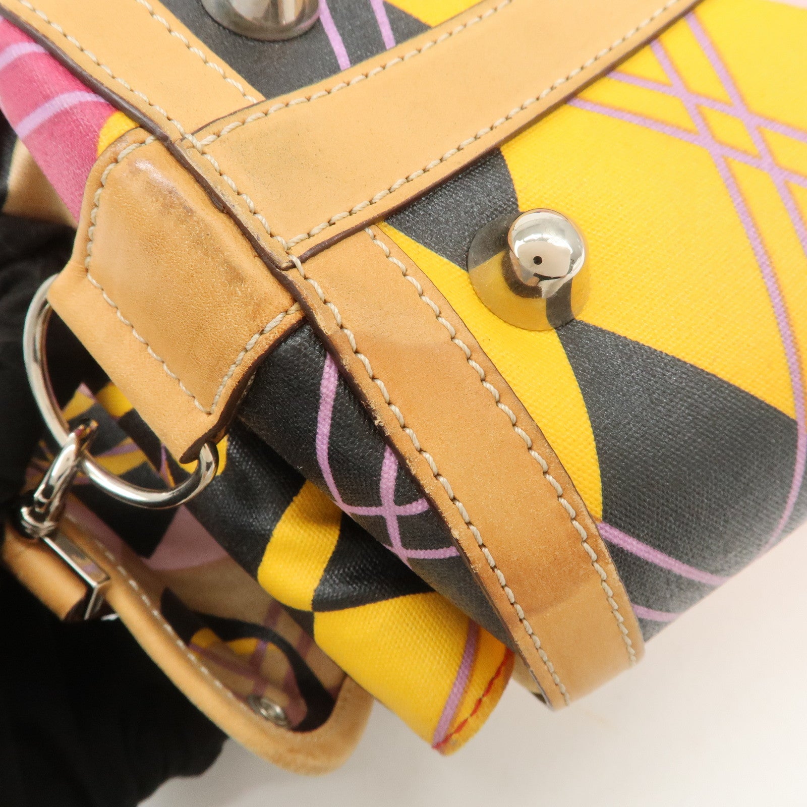 Christian Dior PVC Leather 2Way Bag Boston Bag Yellow Pink Brown