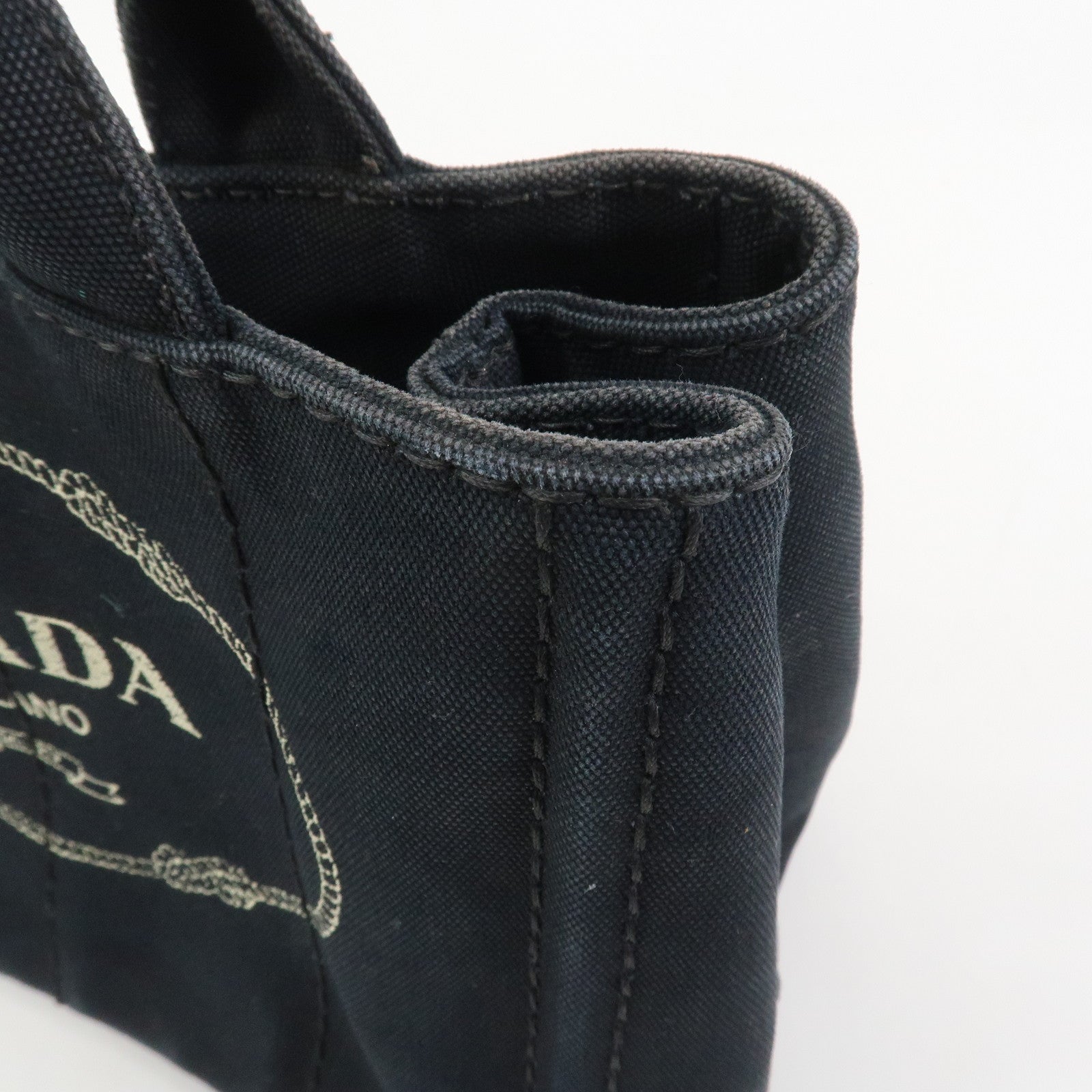 PRADA Canapa Mini Triangle Logo Canvas 2Way Hand Bag Black 1BG439