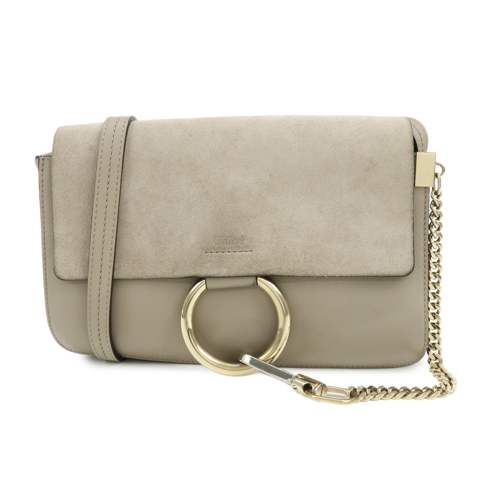 Chloe Faye Suede Leather Shoulder Bag Crossbody Bag Greige