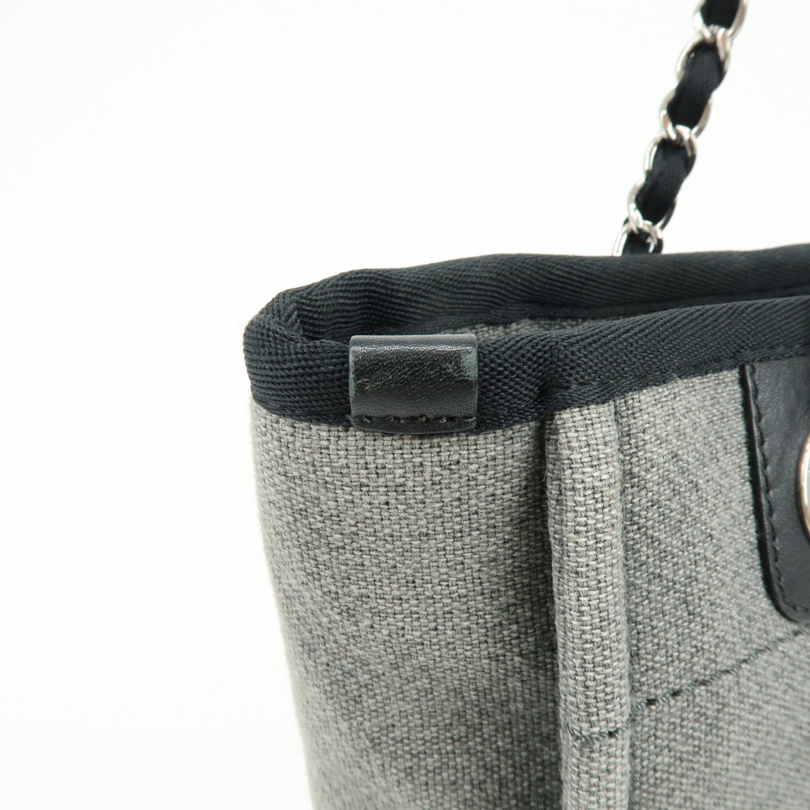 CHANEL Deauville PM Canvas Leather Chain Tote Bag Grey A66939
