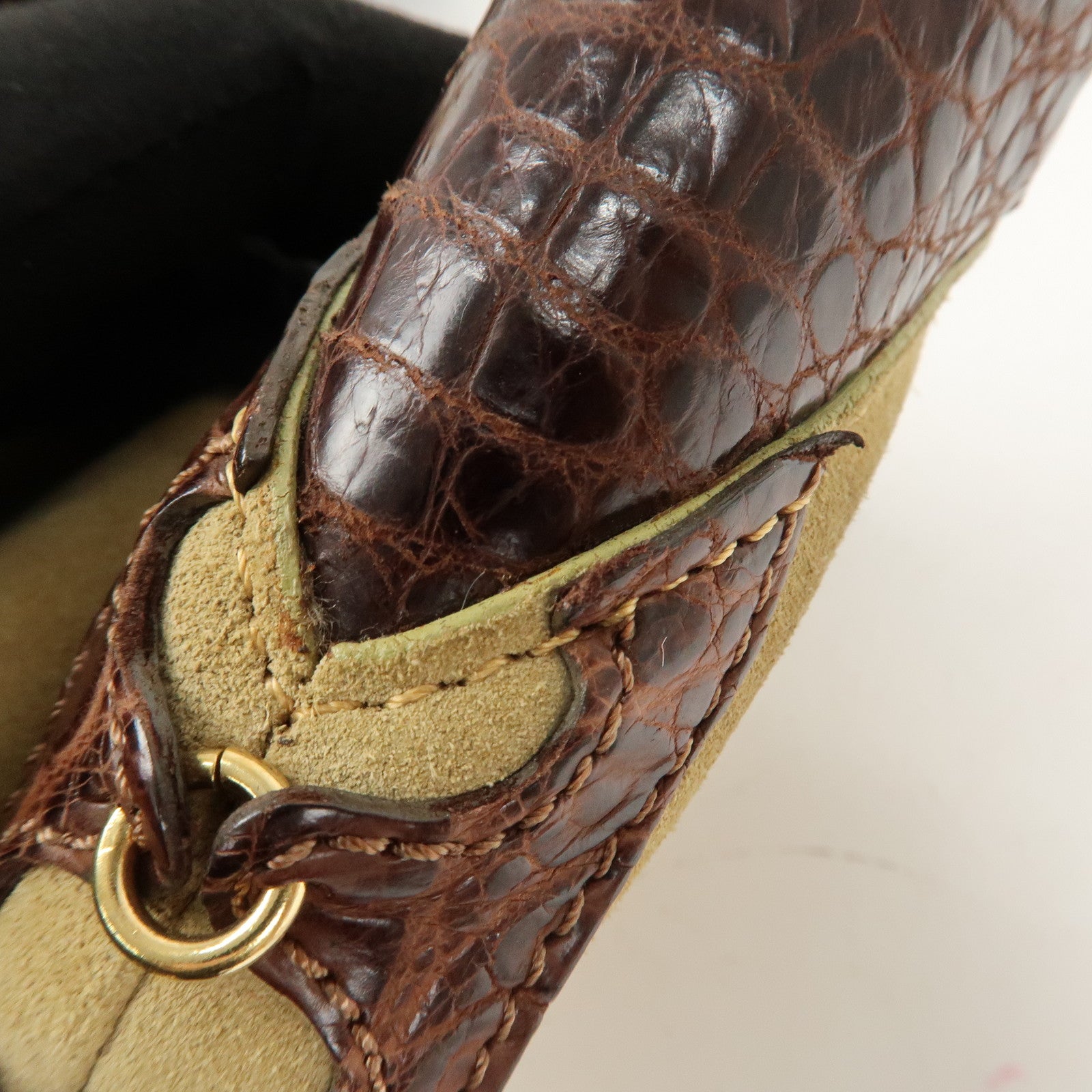 LOEWE Anagram Suede Embossed Leather Shoulder Bag Hand Bag Beige