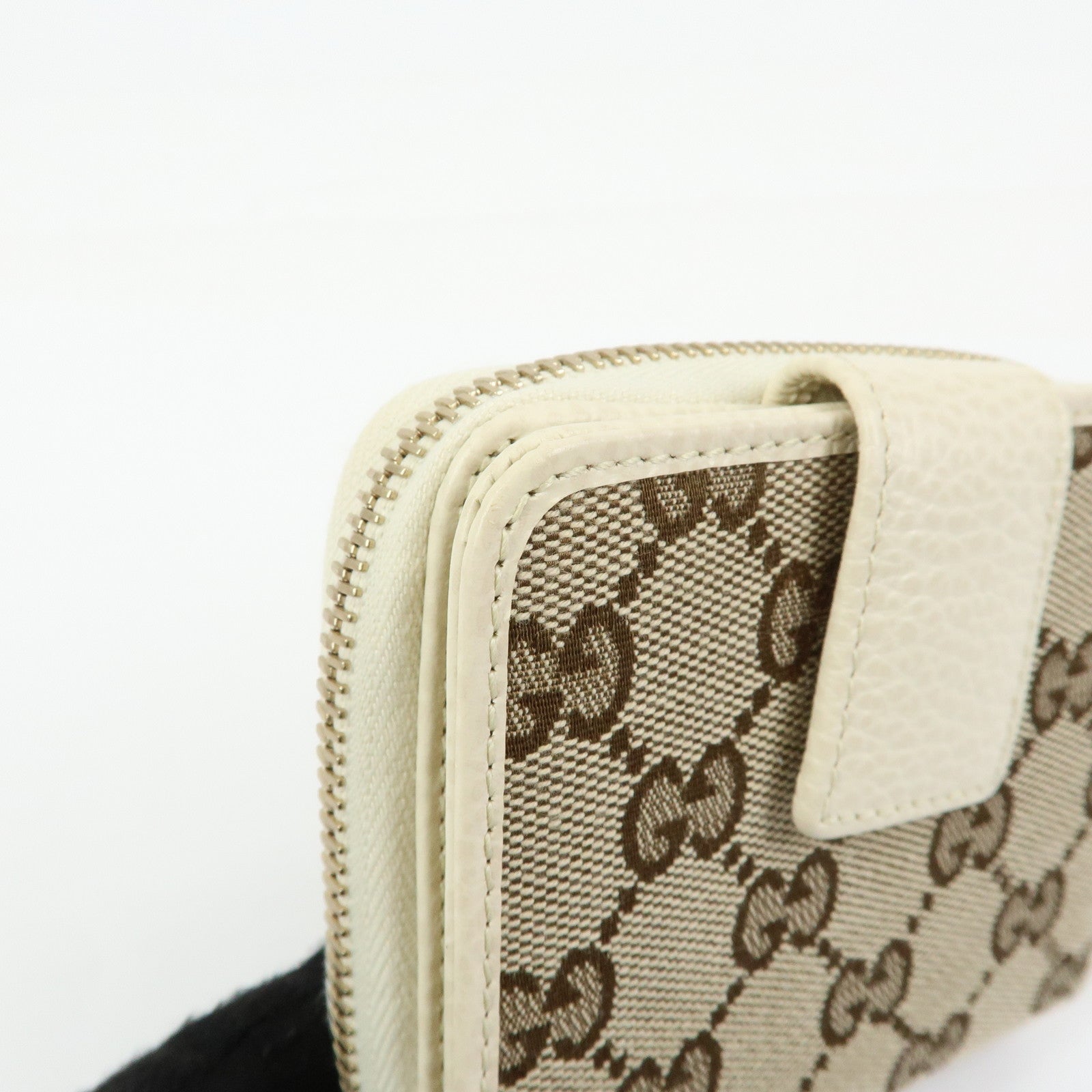 GUCCI GG Canvas Leather Bi-fold Compact Wallet Beige 346056