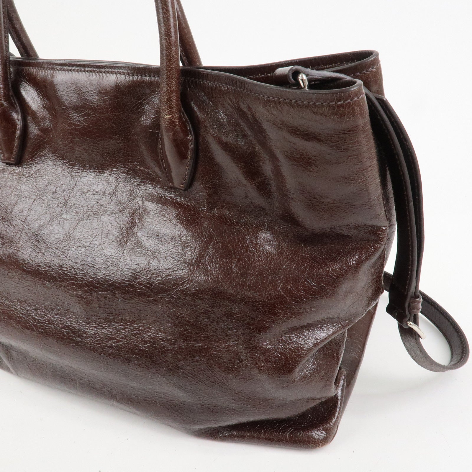 MIU MIU Leather 2Way Shoulder Bag Hand Bag Tote Bag Brown RN1028