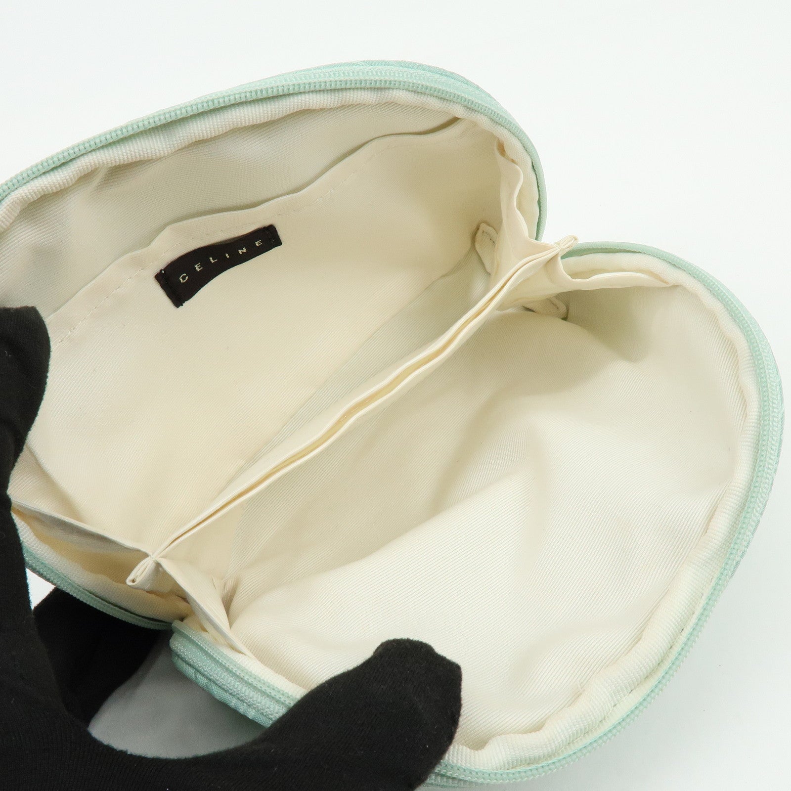 CELINE GIVENCY Set of 2 Canvas Pouch Cosmetic Case Light Green Blue