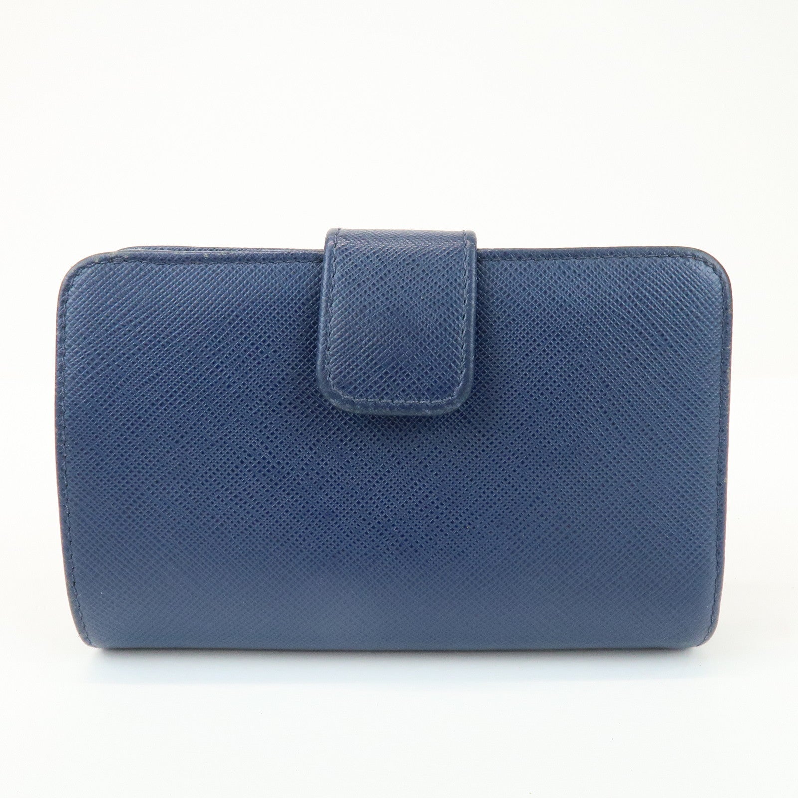 PRADA Saffiano Leather Compact Wallet Navy Gold 1ML225