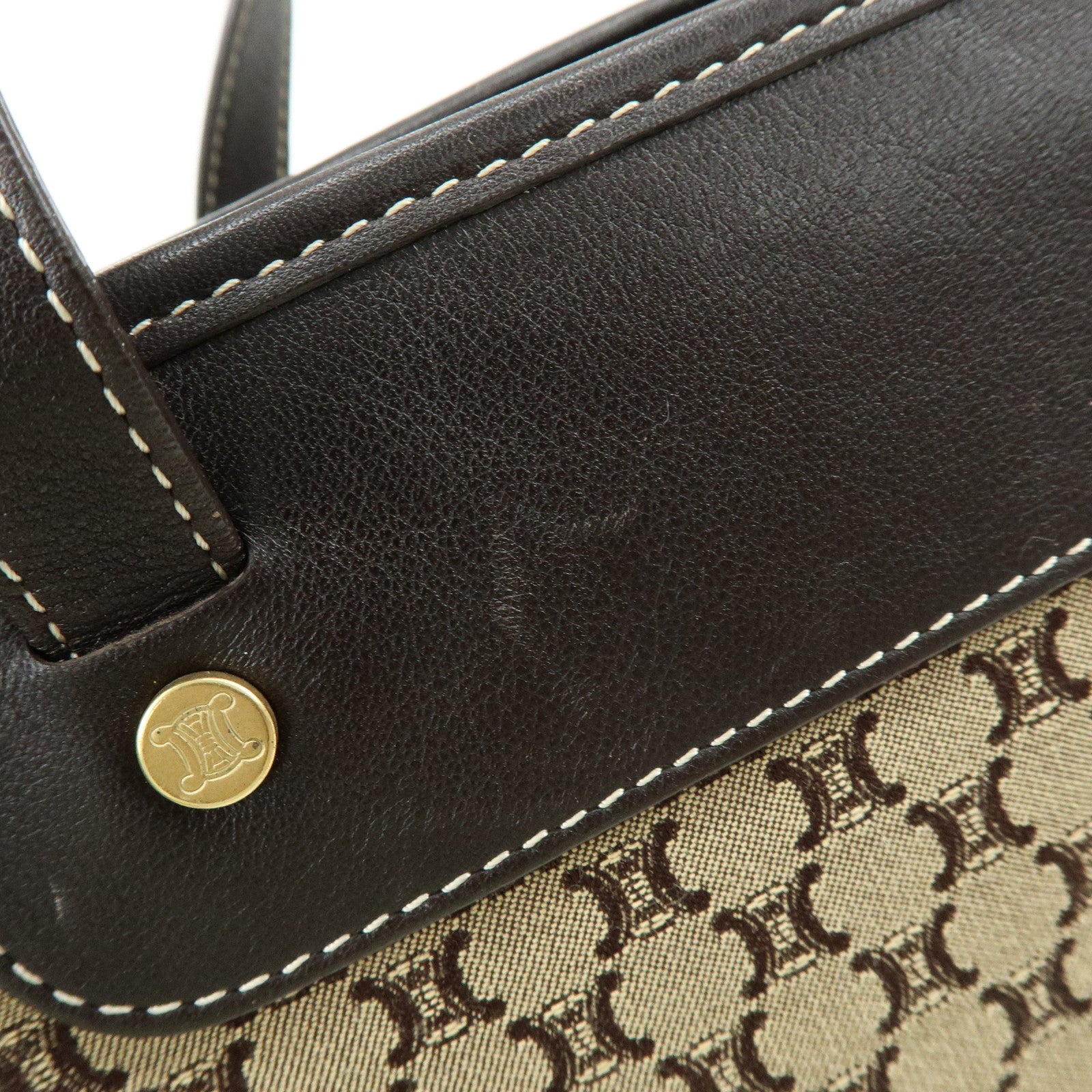 CELINE Macadam Canvas Leather Hand Bag Brown Beige