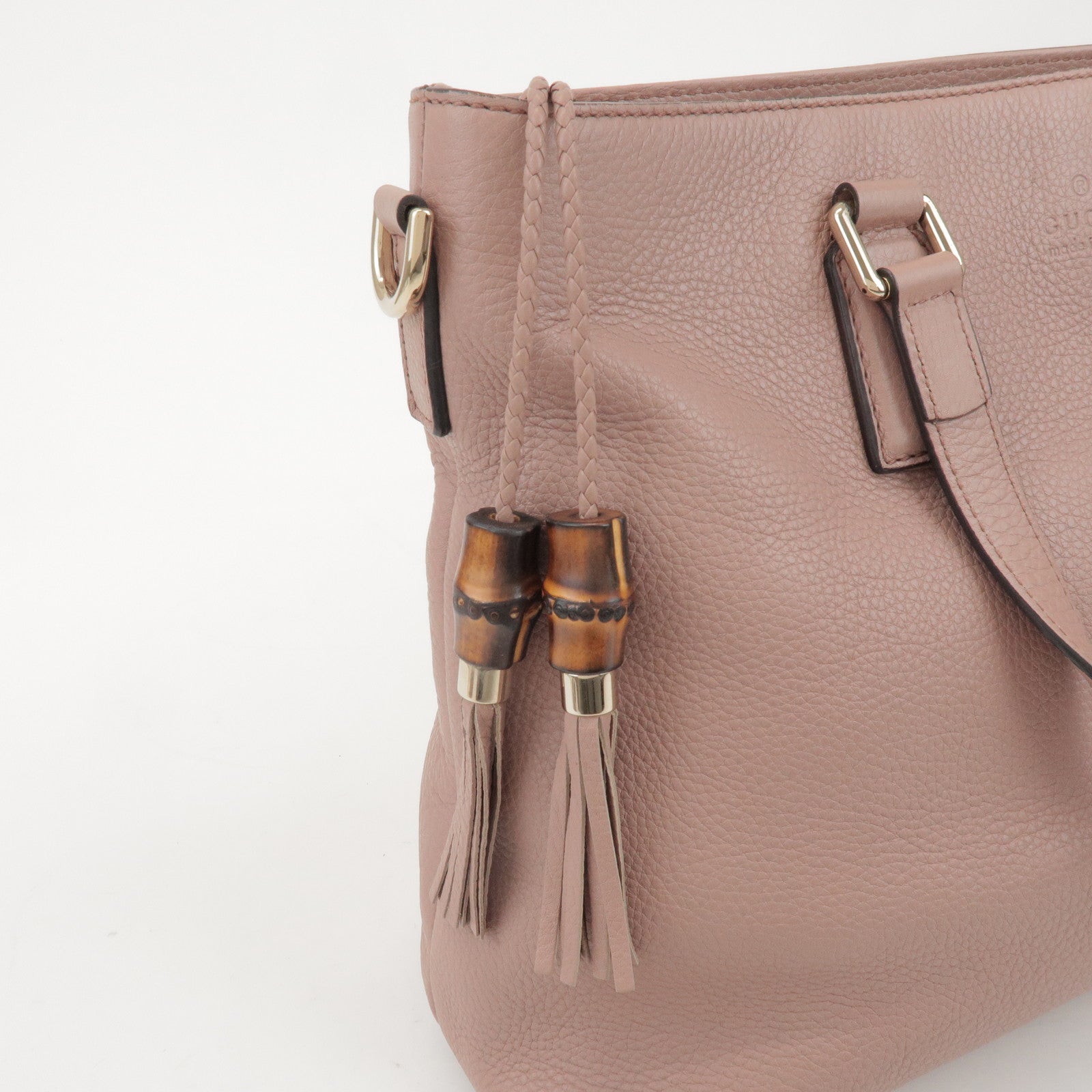 GUCCI Bamboo Leather 2Way Hand Bag Shoulder Bag Pink 365346